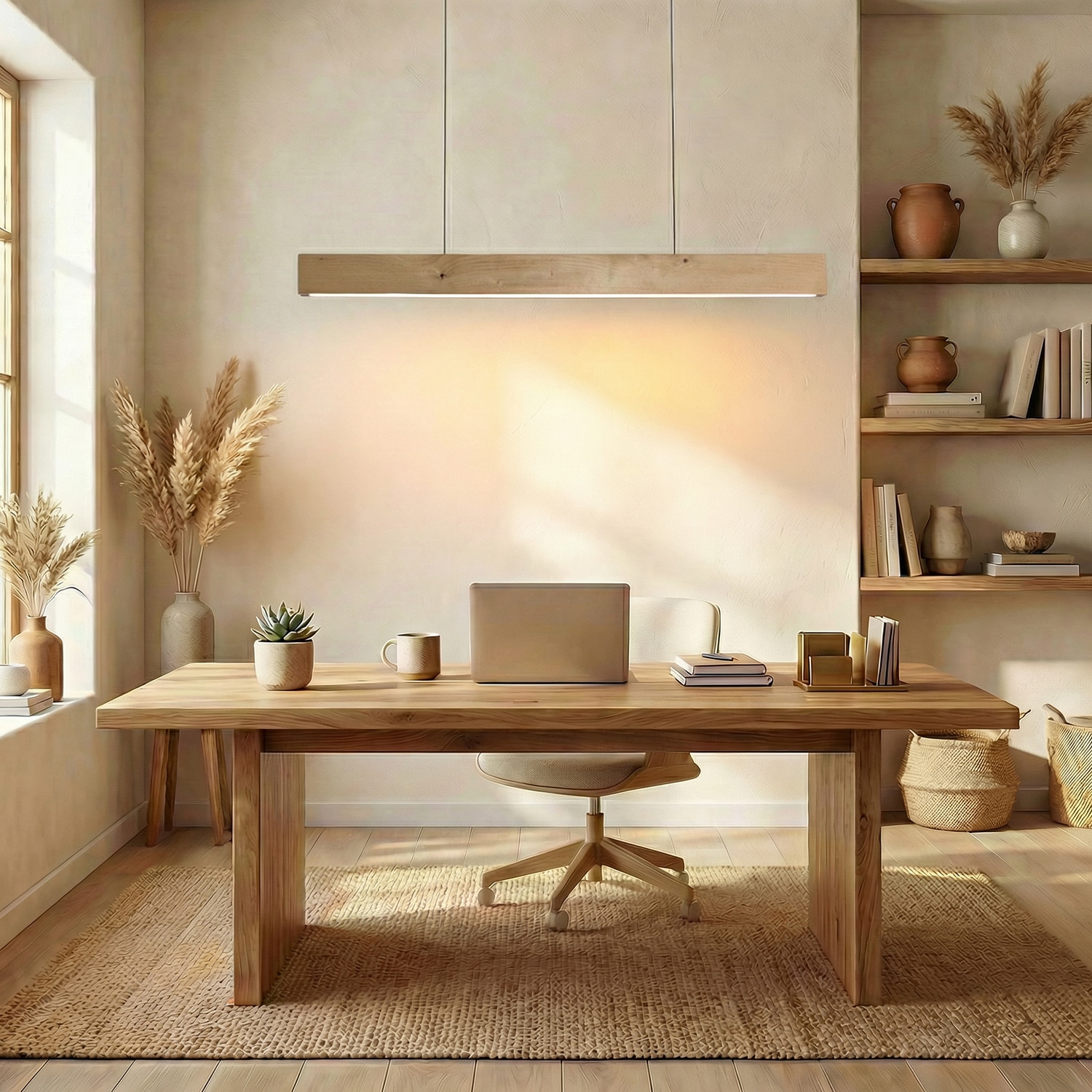 Slimline 48 Beige Solid Wood Single Hanging Light