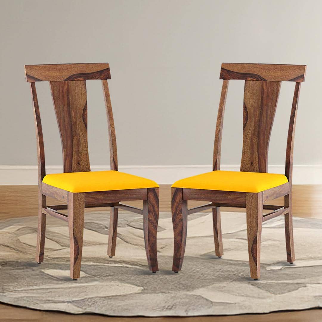 Fabio Solid Wood Dining Chair Set Of 2 In Teak Finish
