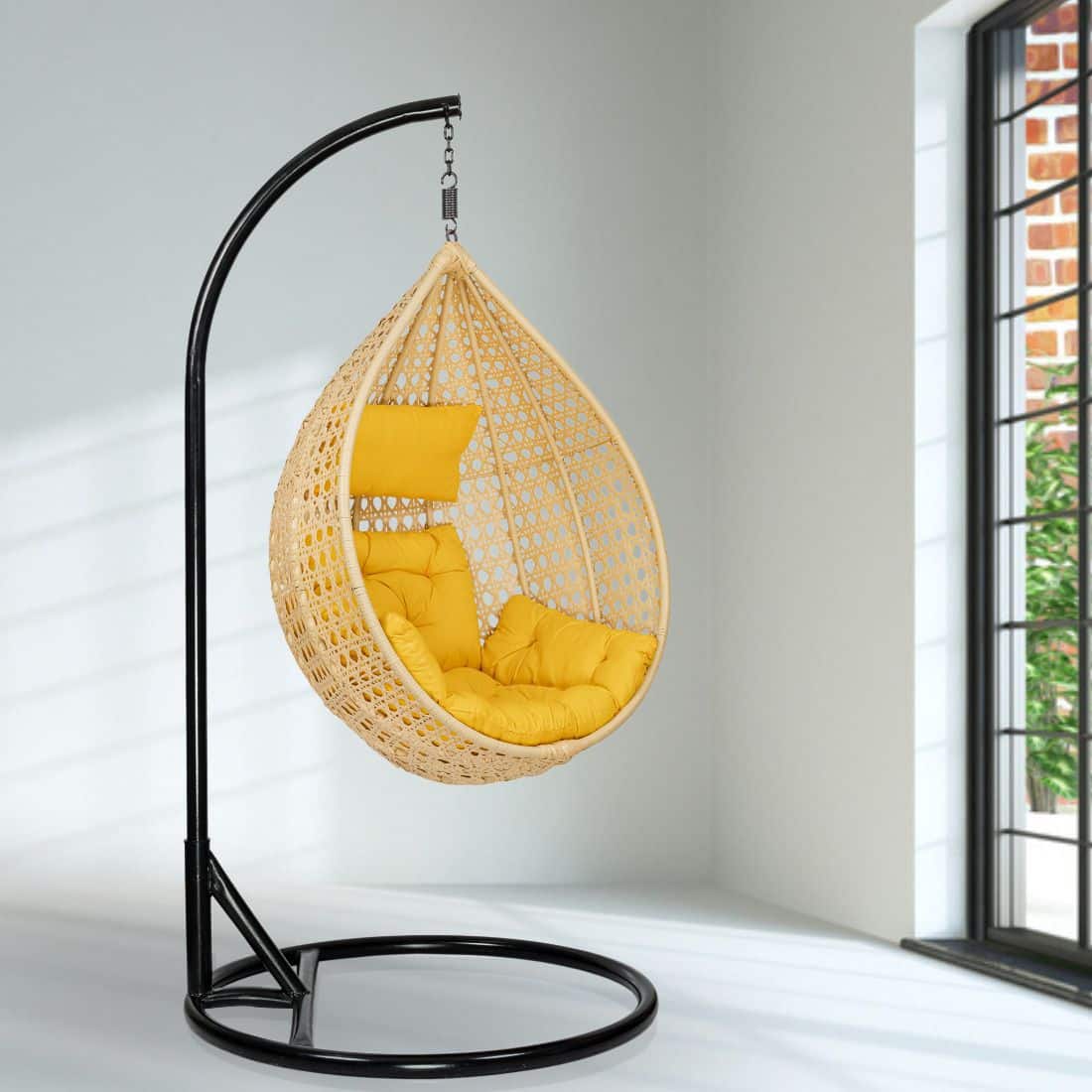 Rattan Egg Single Seater 6 Star Swing Chair Yellow - AHREE