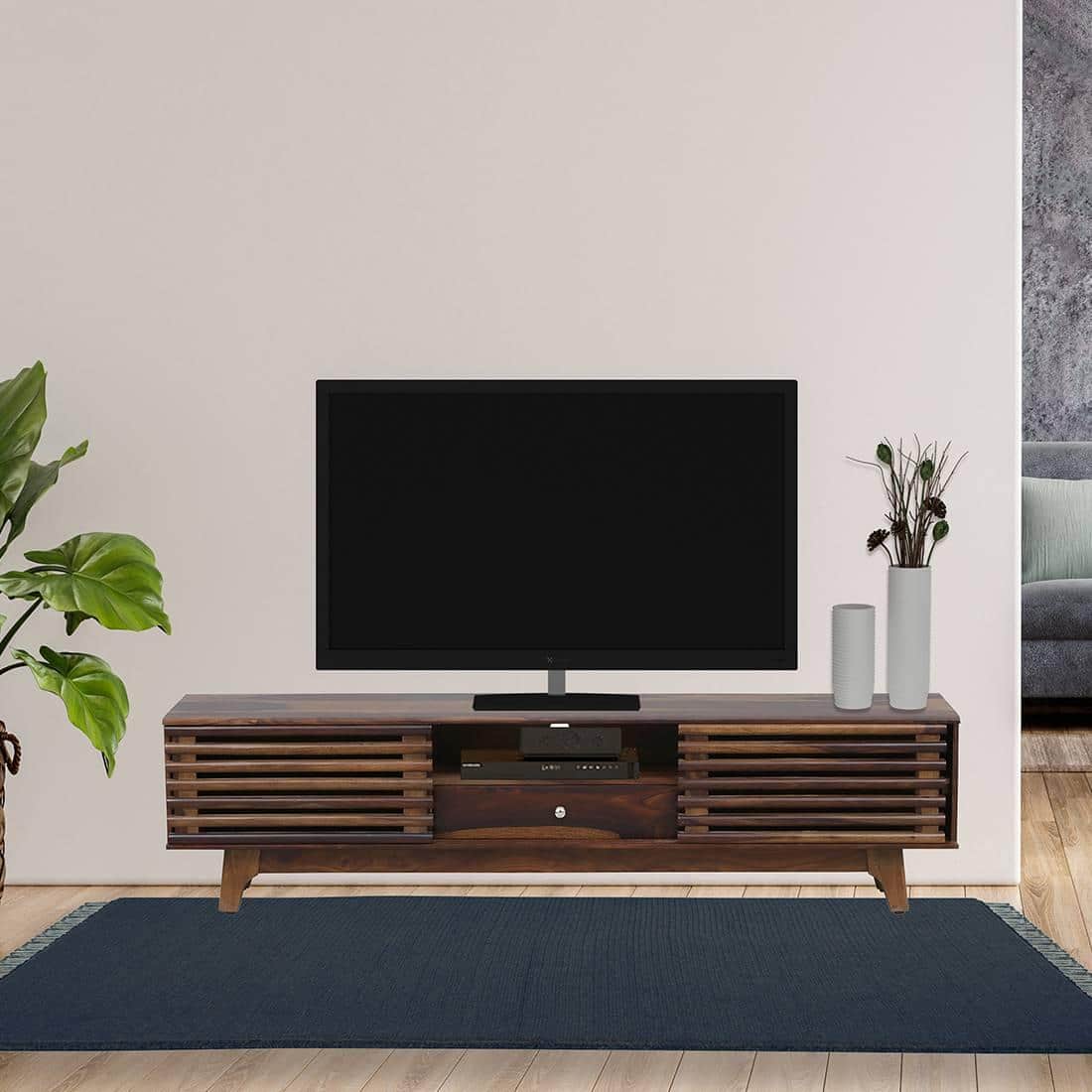 UrbanGlow Solid Wood Free Standing TV Unit in Provincial Teak Finish