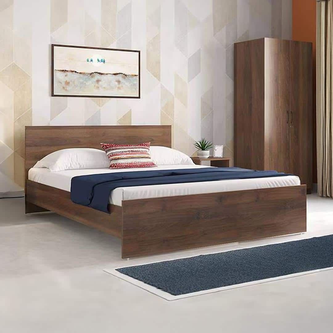 Zoey Engineered Wood Queen Size Bed In Classic Walnut Finish