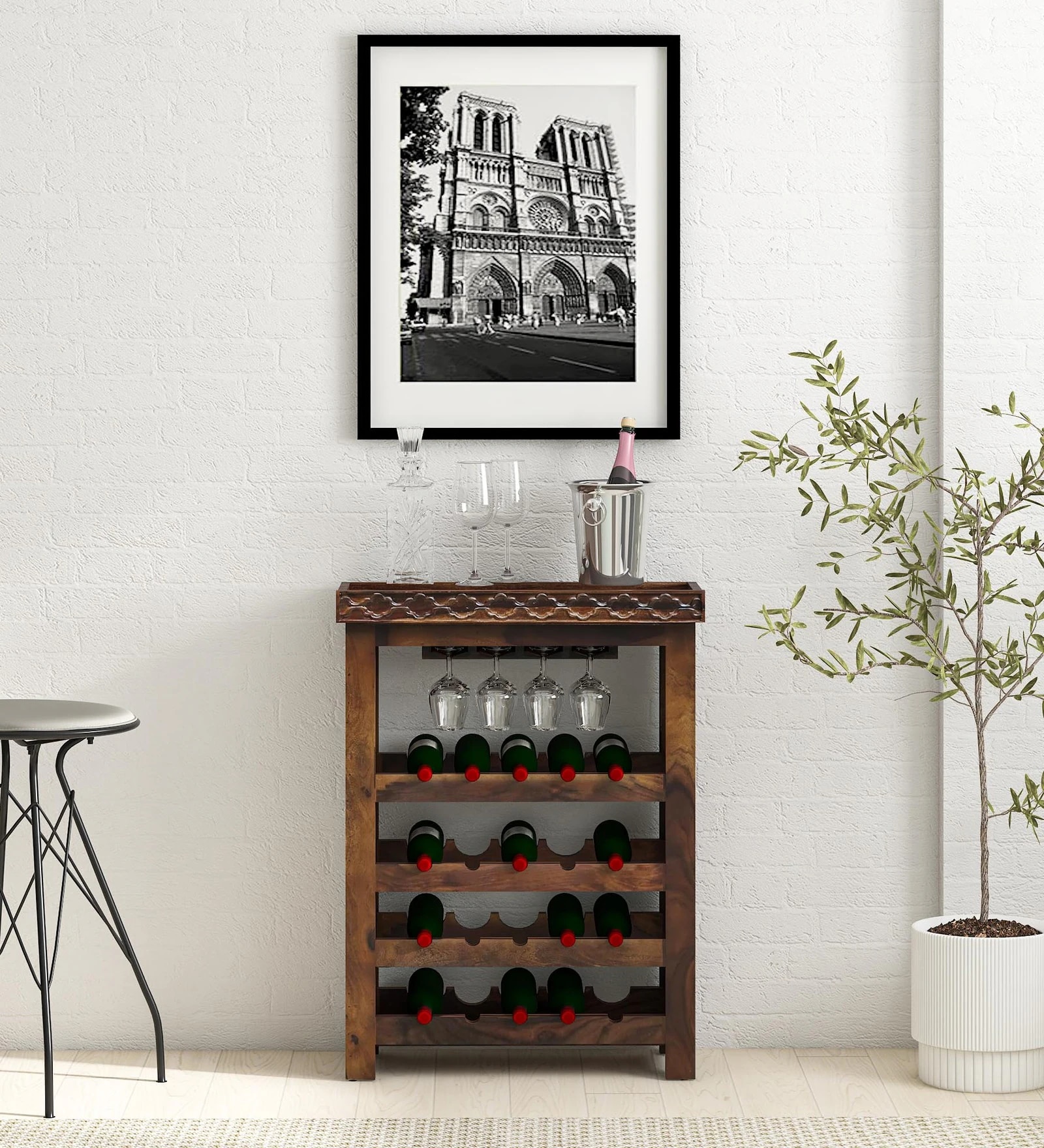 Anhandler Sheesham Wood Bar Cabinet In Provincial Teak Finish By Mudramark