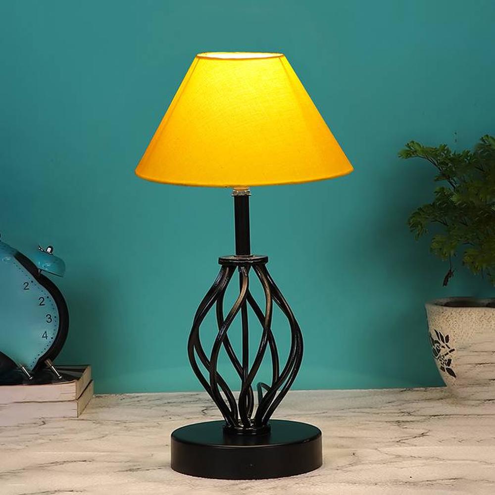 Julianna Yellow cotton Table lamp with Iron Base - Devansh
