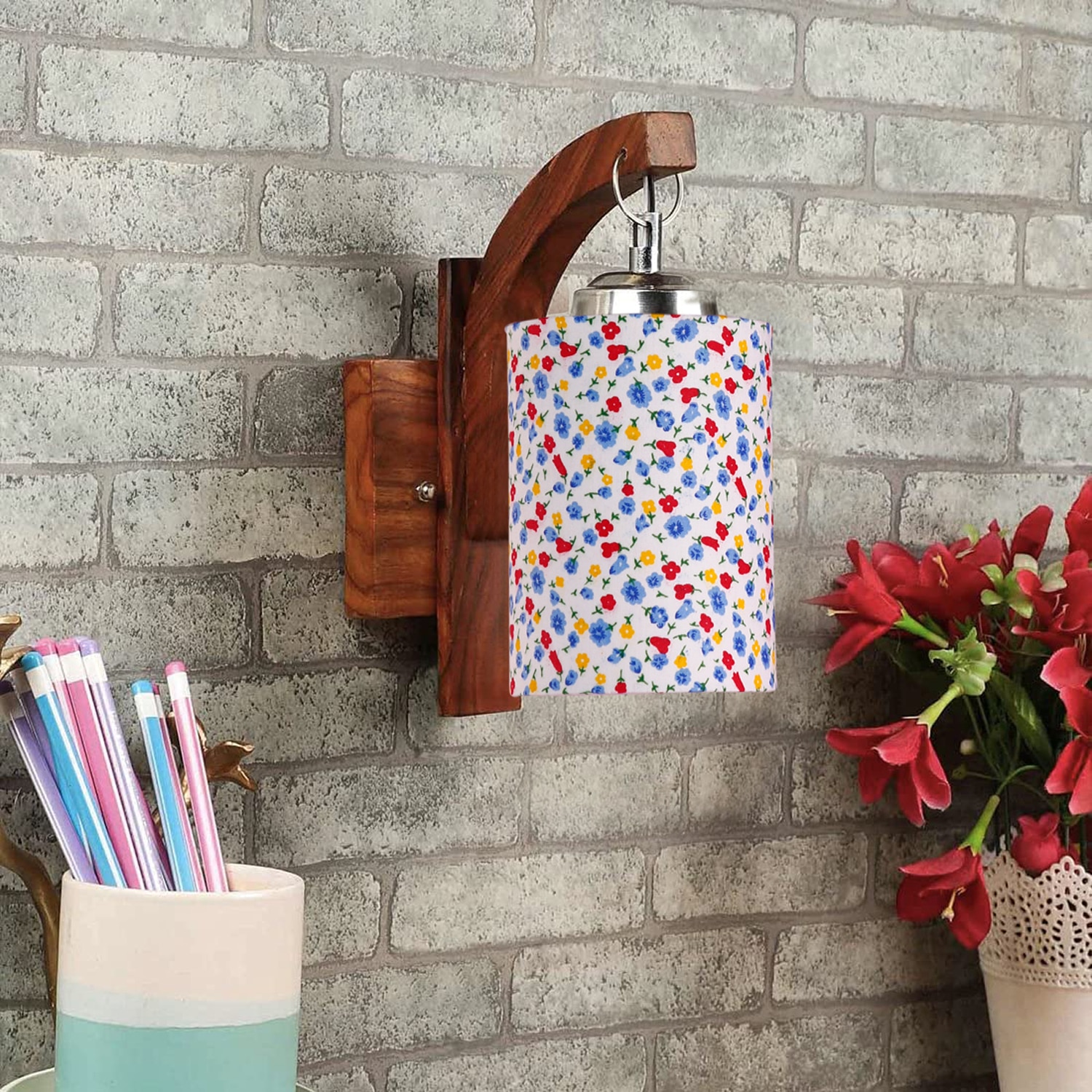 Devansh Solid Wood Electric Wall Light in Brown Colour with Multi Shade Count of 1 Light-picture-16