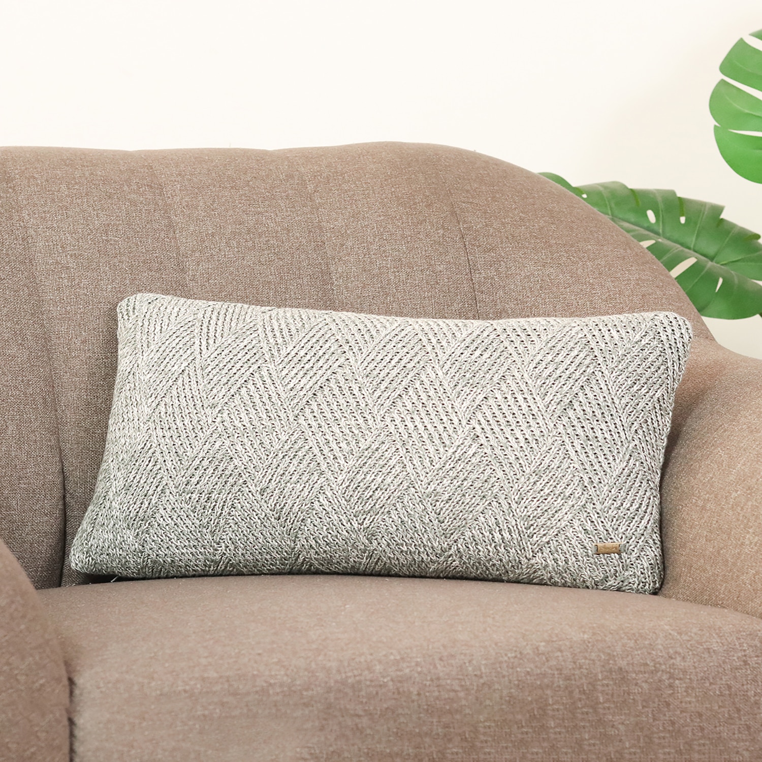 Tagus Ryegrass Knit Cotton Cushion Cover  12X20  Inches - Pluchi