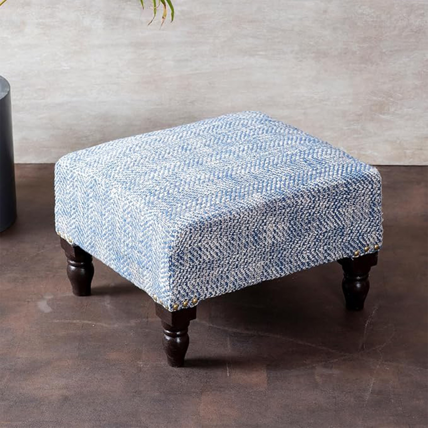 Slub Jacquard Wooden Footrests in Blue Color - Nestroots