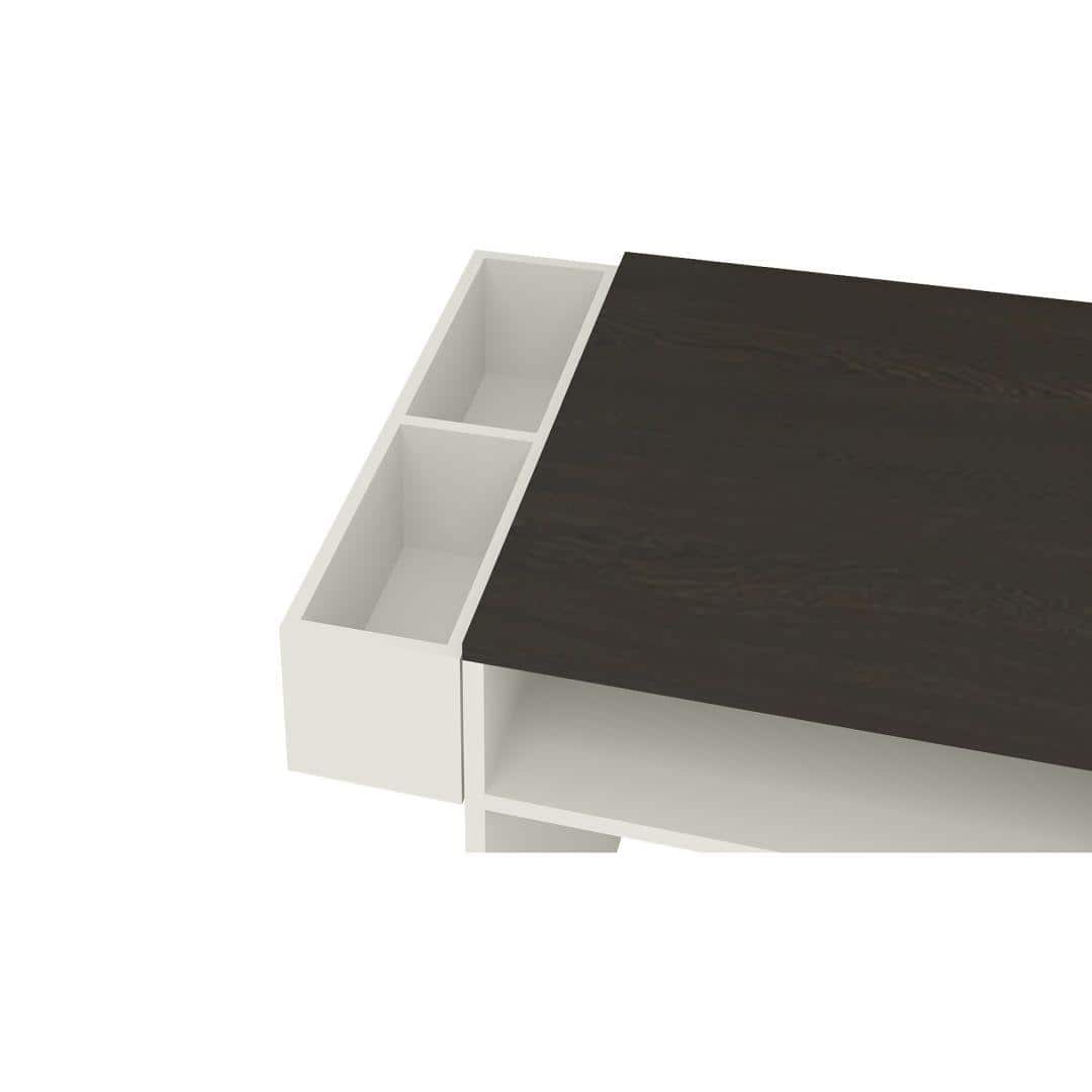 Ariana Study Desk with Shelves and Covered Storage cum Wire Extension Box in Ivory Antique Ebony Colour