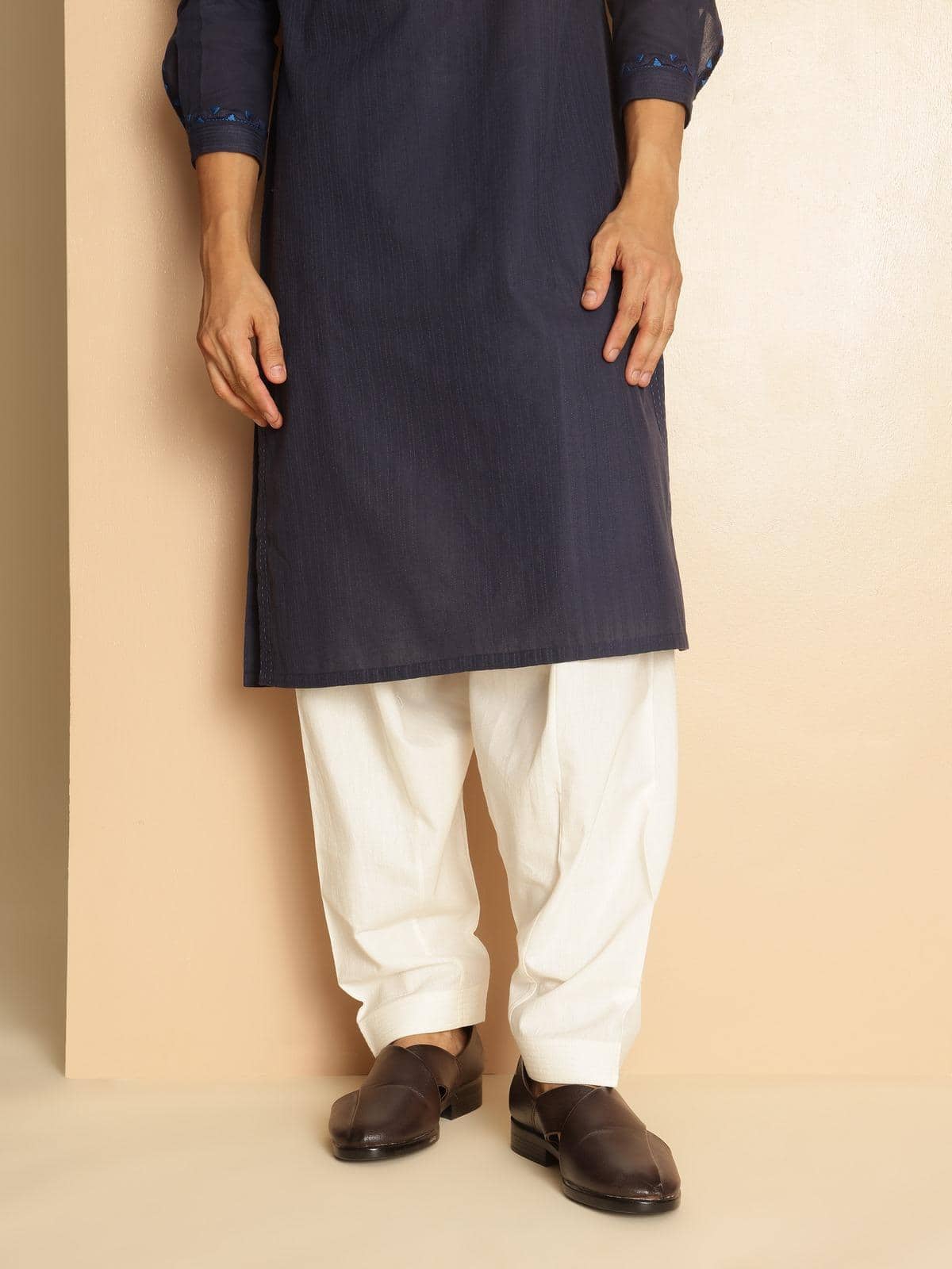 Alternate lifestyle view of cotton salwaar showing breathable texture and relaxed cut