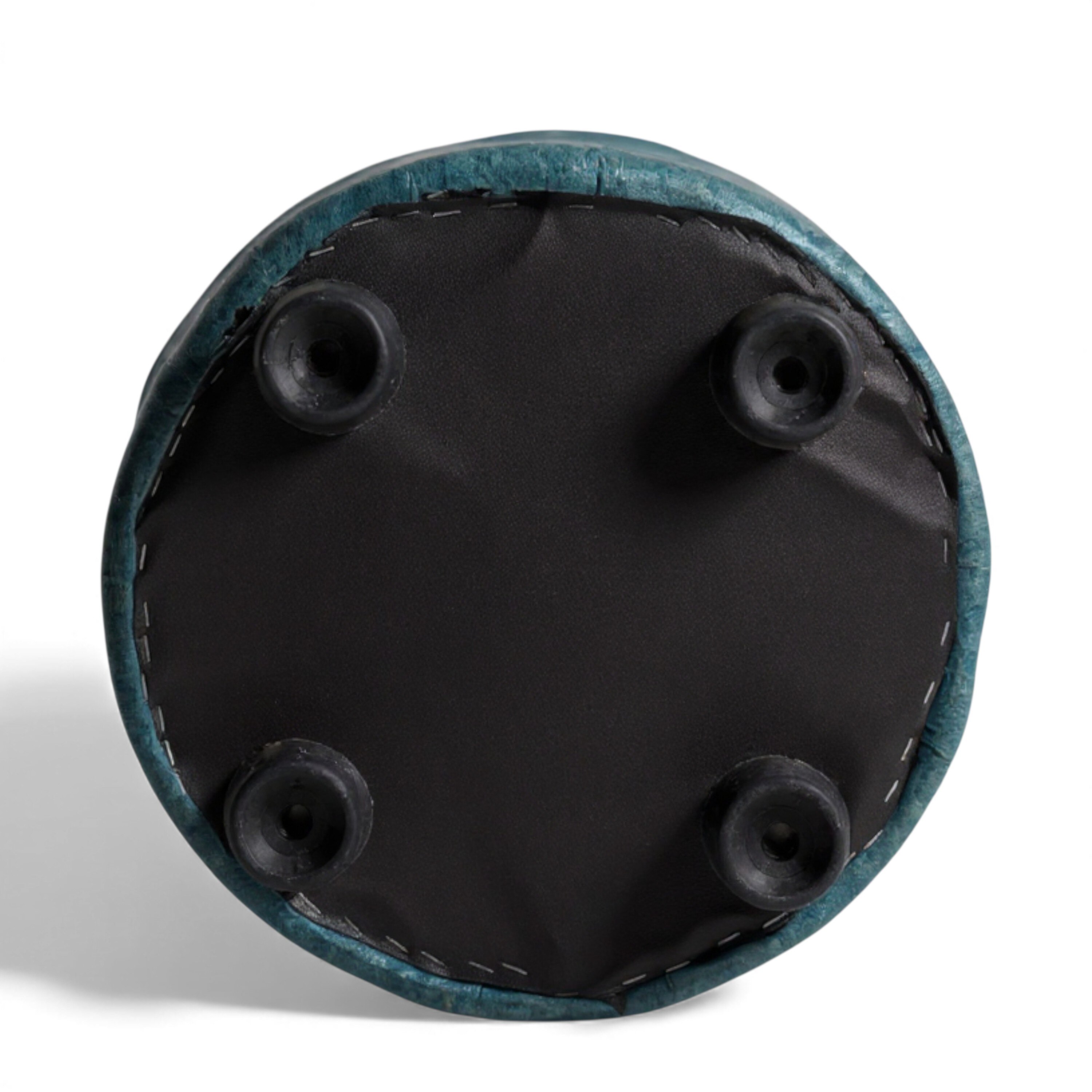 Lisbon Solid Wood Ottoman Pouffee in Textured Cyan Blue Jackard fabric