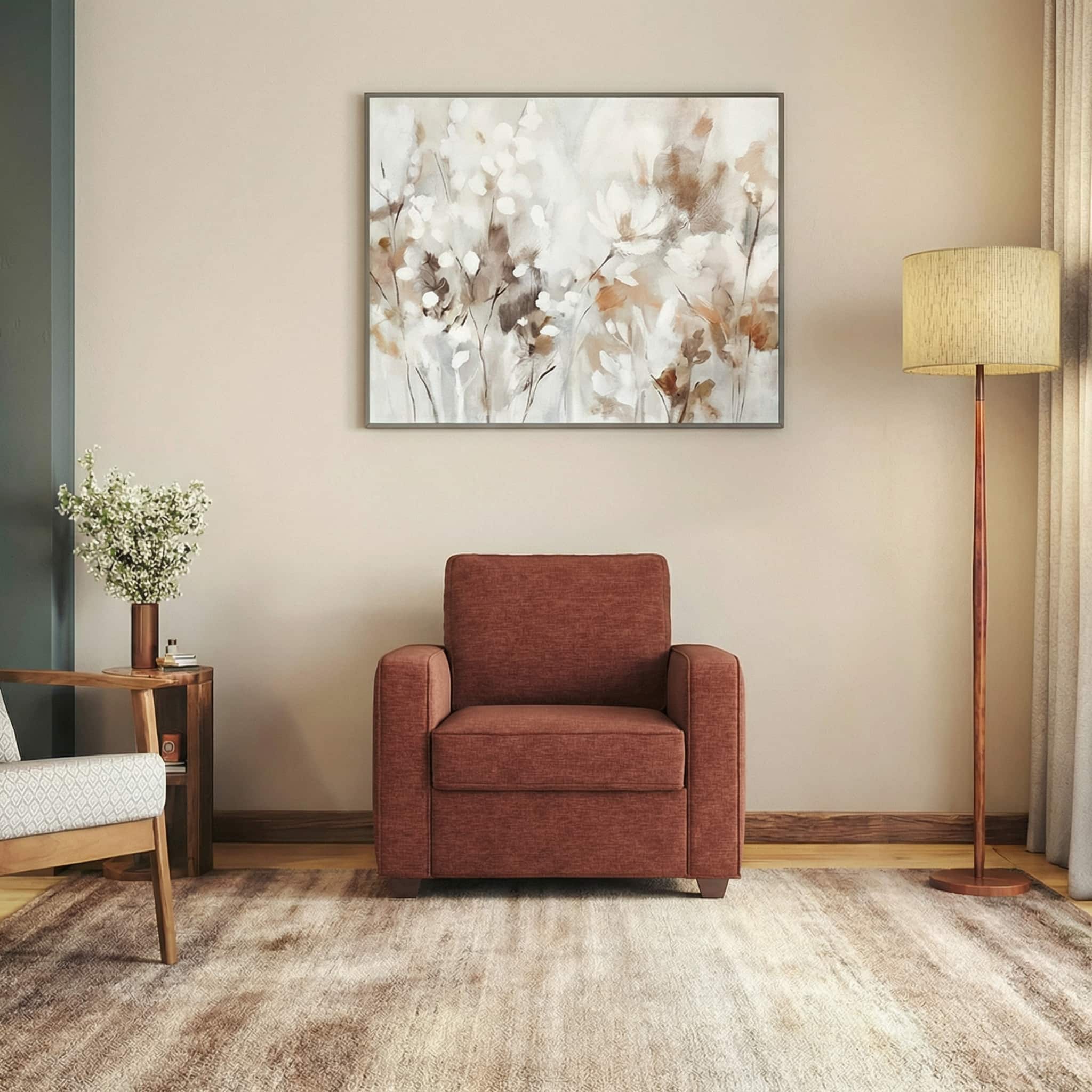 Apollo Compact High Back 1 Seater Fabric Sofa in Dark Coral Colour - Urban Ladder