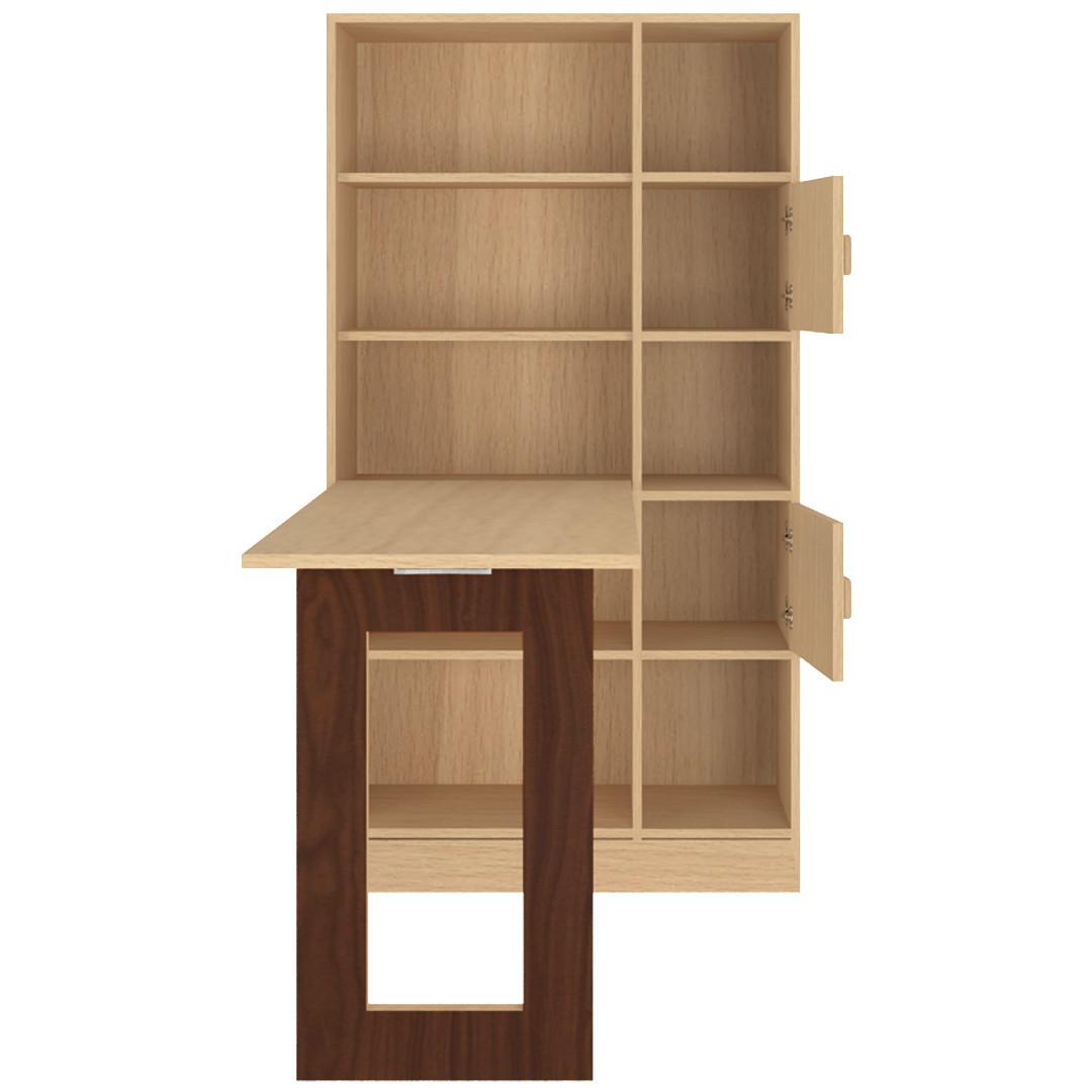 Aura Folding Study Desk cum Large Bookshelf in Canadian Maple Coffee Walnut Colour