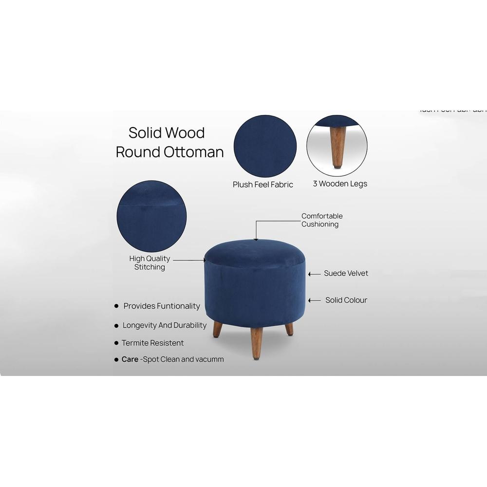 Julian Solid Wood  Ottomon in  Blue Colour