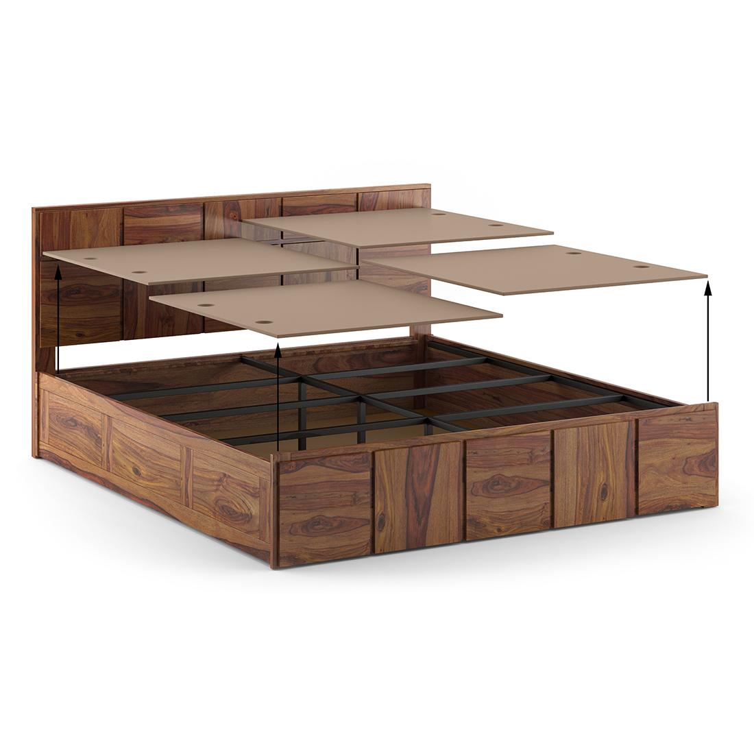 Astoria Solid Wood King Size Box Storage Bed In Teak Finish