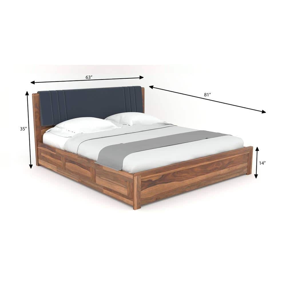 Nahiri Sheesham Wood Queen Size Bed In Teak Finish With Box Storage