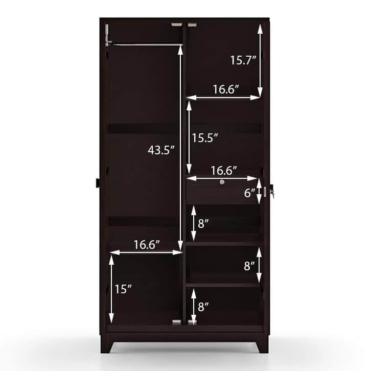 Magellan Solid Wood 2 Door Wardrobe in Mahogany Finish