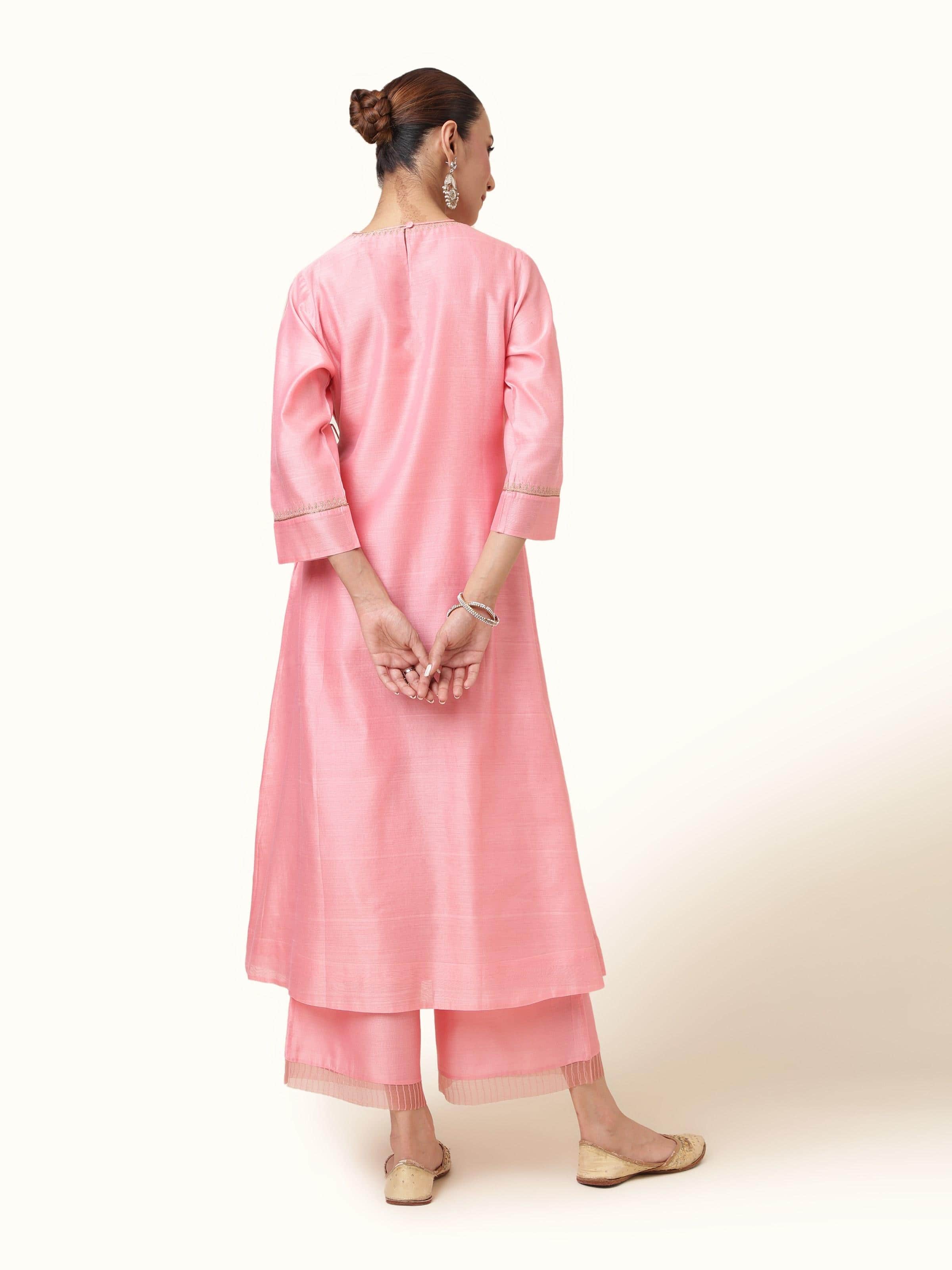 Pink Cotton Silk Chanderi Palazzo