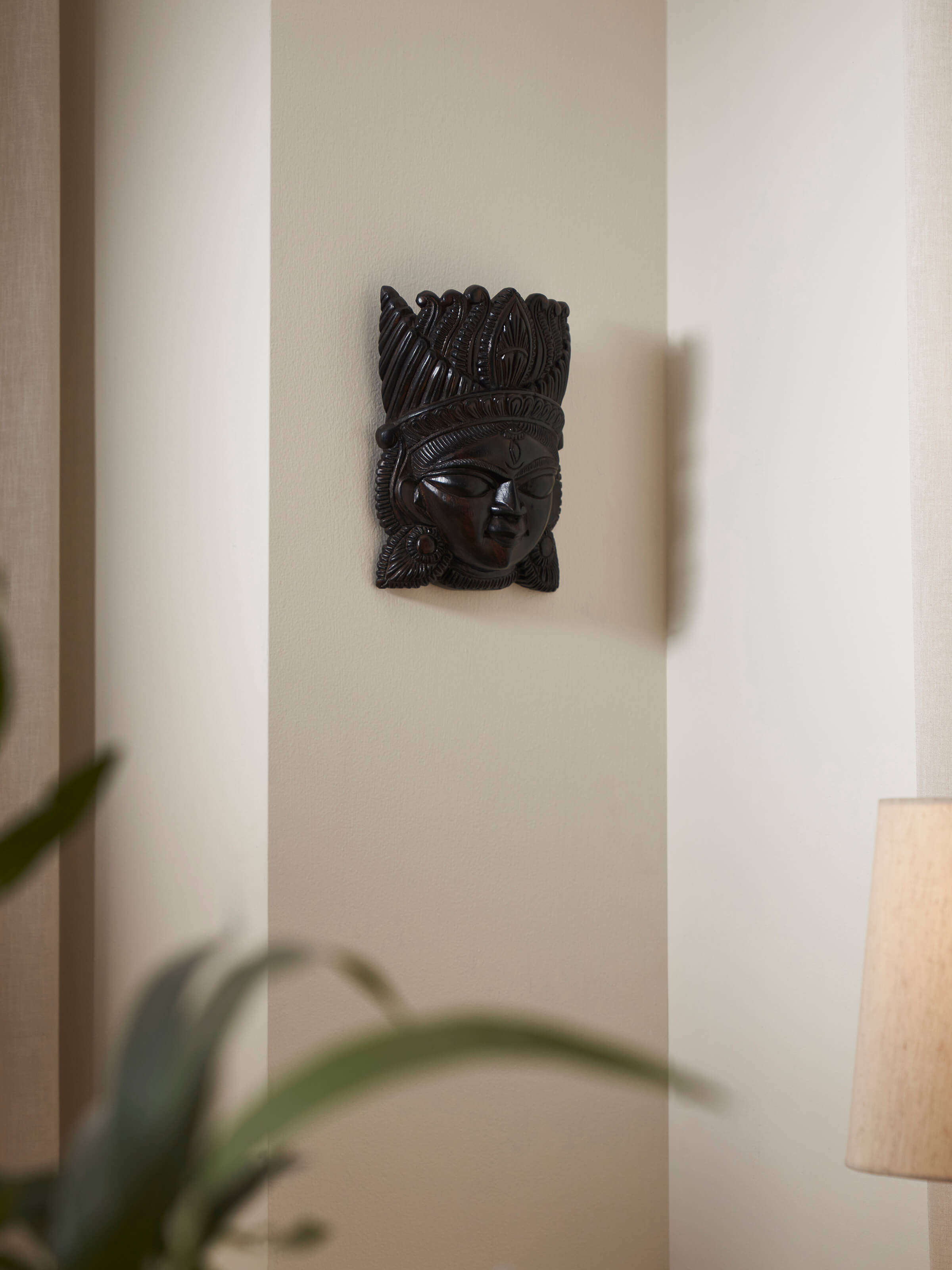 Front view of Kushmandi goddess wall mask traditional folk art decor