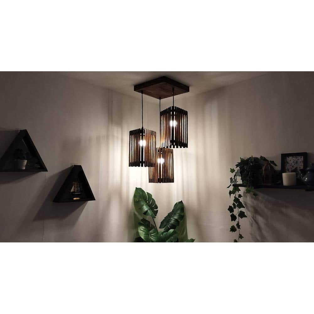 Trikona Brown Solid Wood Cluster Hanging Light