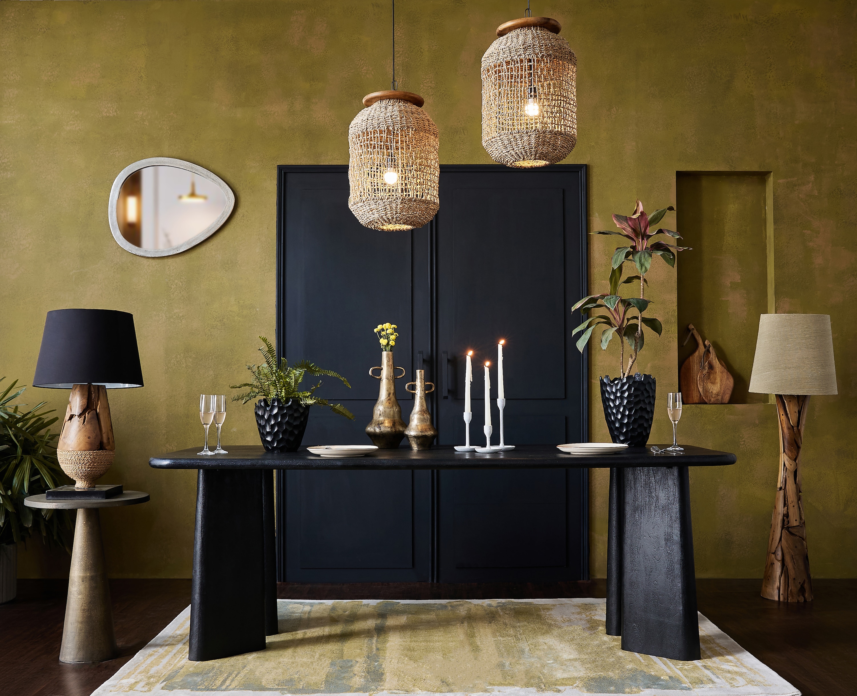 Serenzia Franz Solid Wood 6 Seater Dining Table in Black Finish - Living Shape