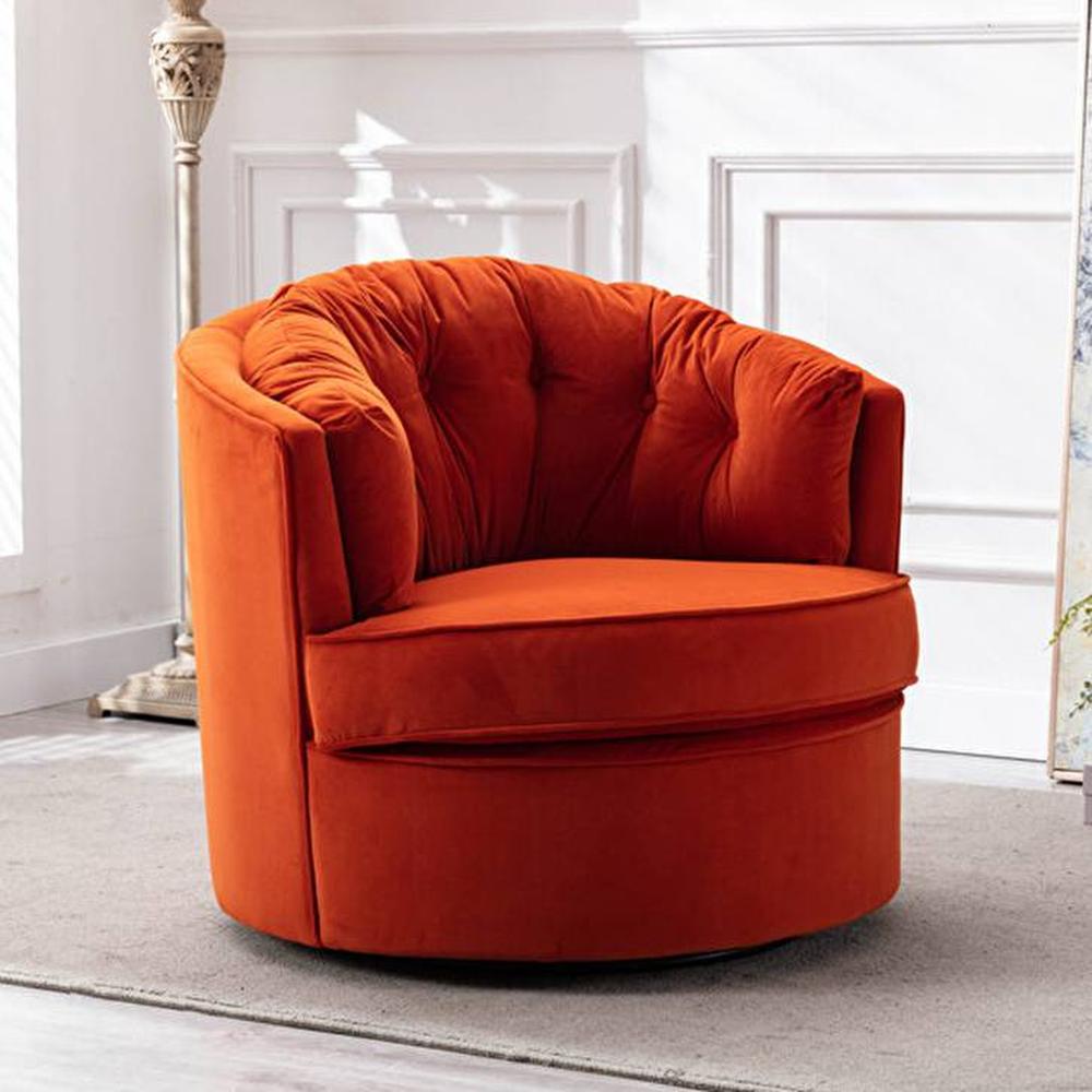 Marius Swivel Solid Wood Round Chair in Orange Colour