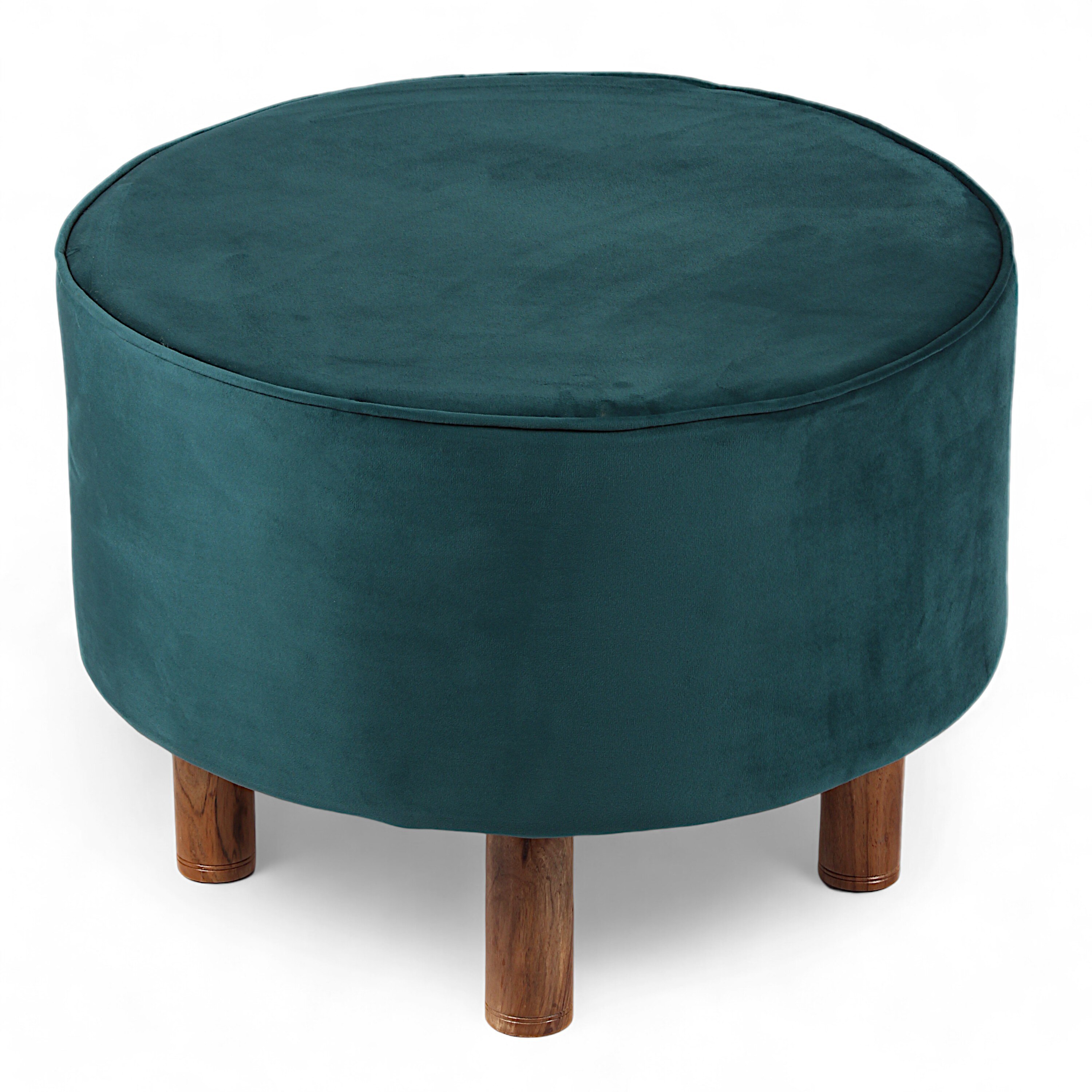 Rosslyn Solid Wood Ottoman Pouffee in Turquoise Sea Velvet