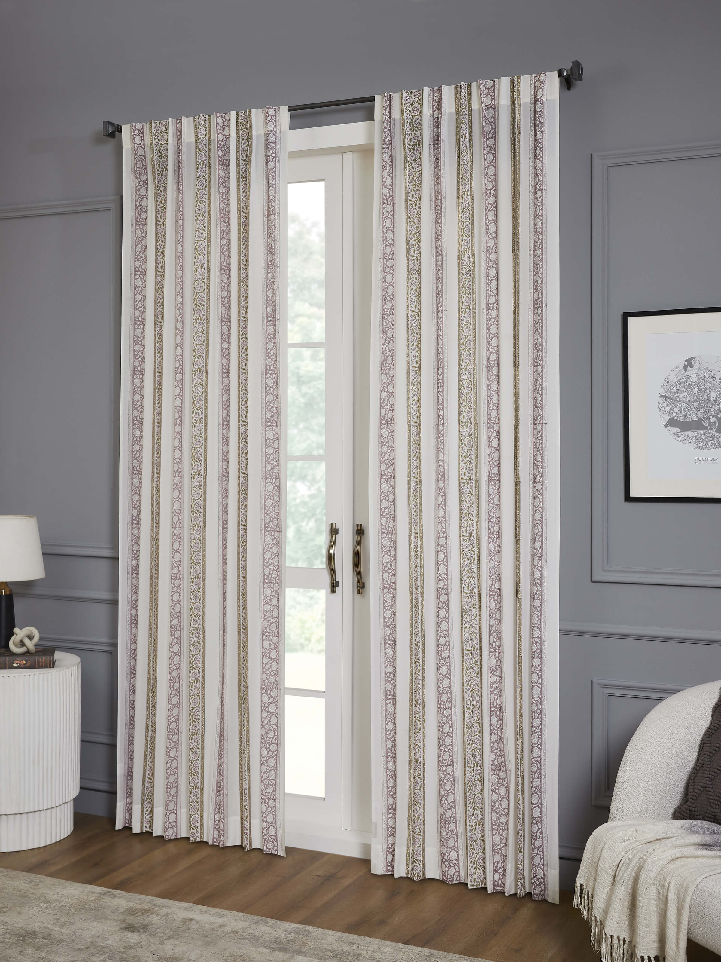 Saha lavender floral border cotton Sanganeri hand block printed curtain 9 ft – Swadesh