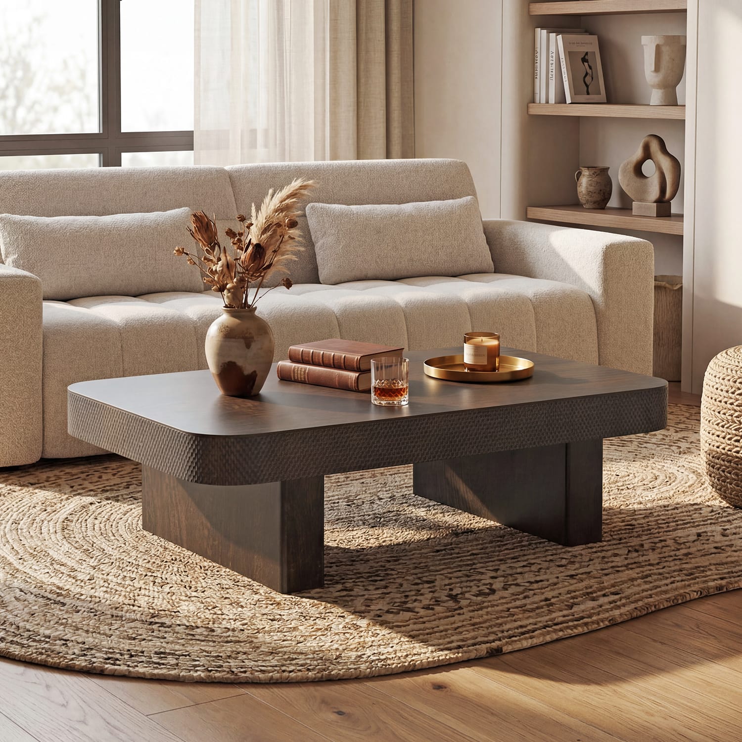 Nakkashi Solid Wood Rectangular Coffee Table In Dark Chestnut Finish