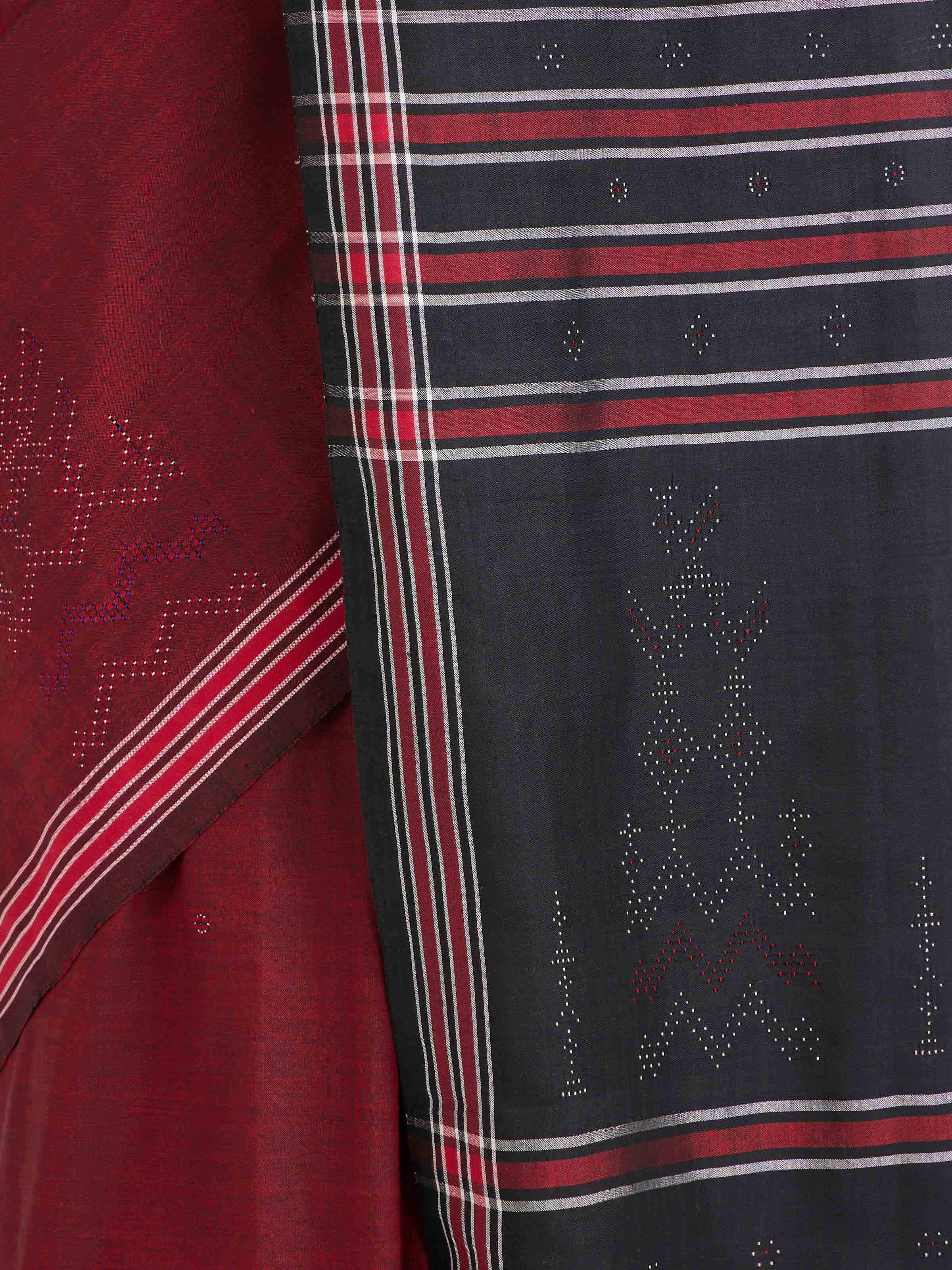 Maroon Cotton Silk Tangalia Saree