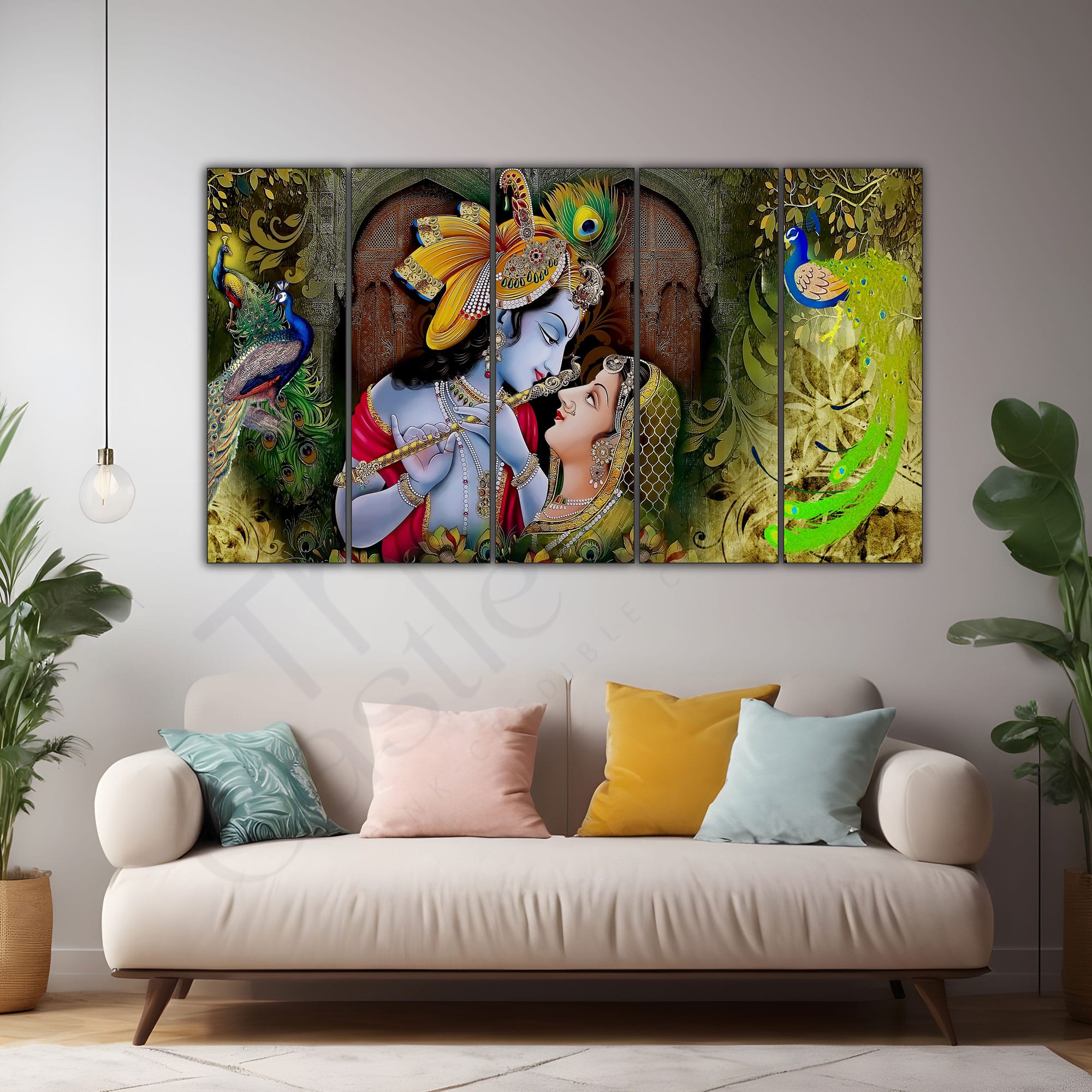 The Castle Decor Radha Krishna Spiritual Wall Art Framed Painting 27x48 Inch (Style 7) - The Castle Decor