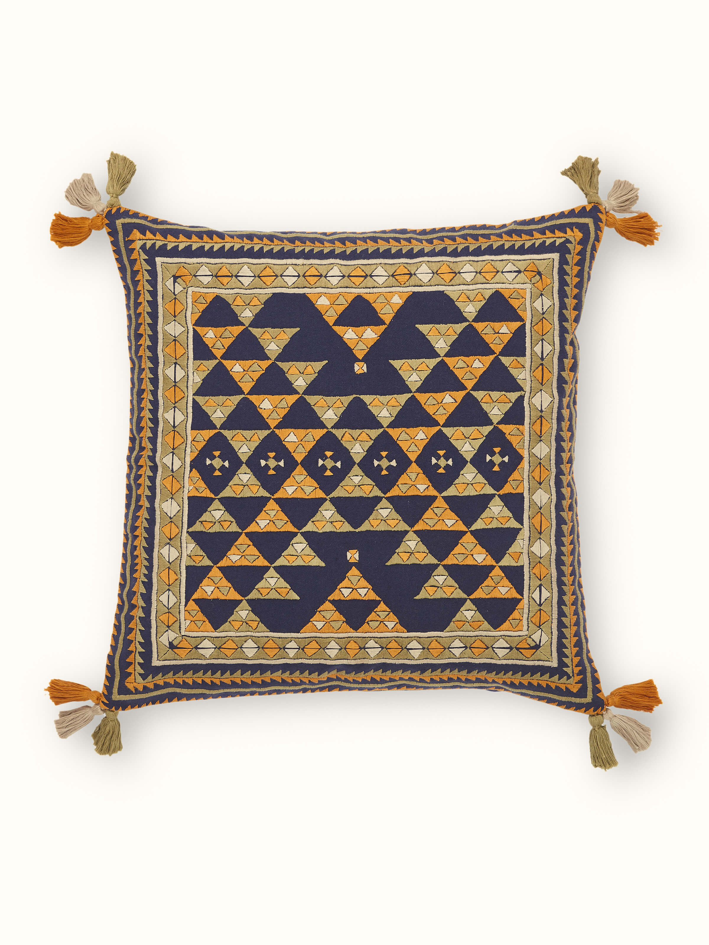 Neel Blue All-over Cotton Suf Hand Embroidered Cushion Cover