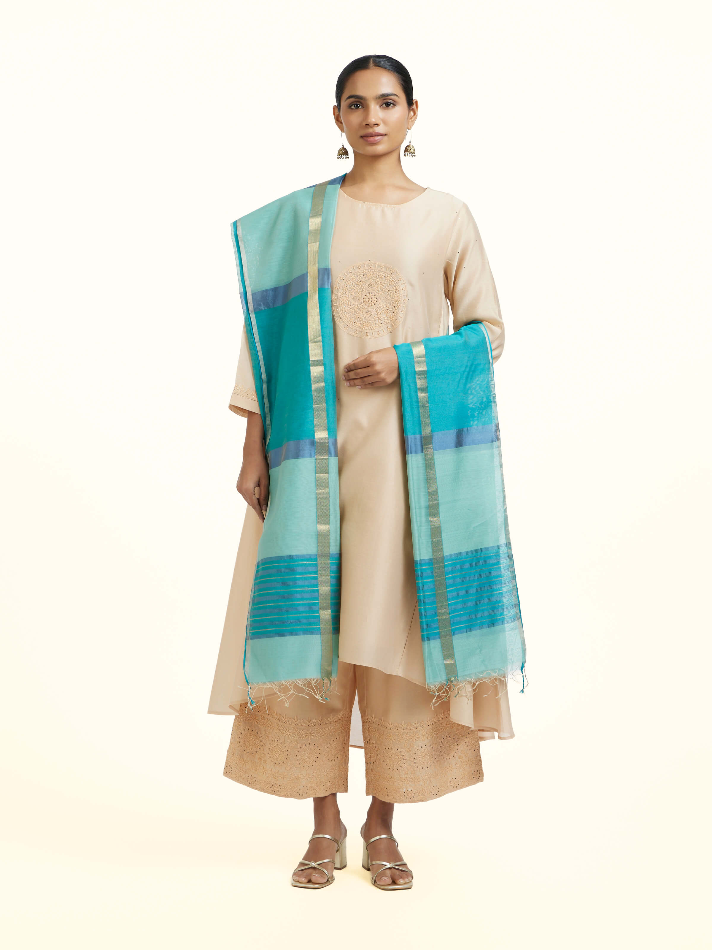 Blue Cotton Silk Maheshwari Zari Border Dupatta