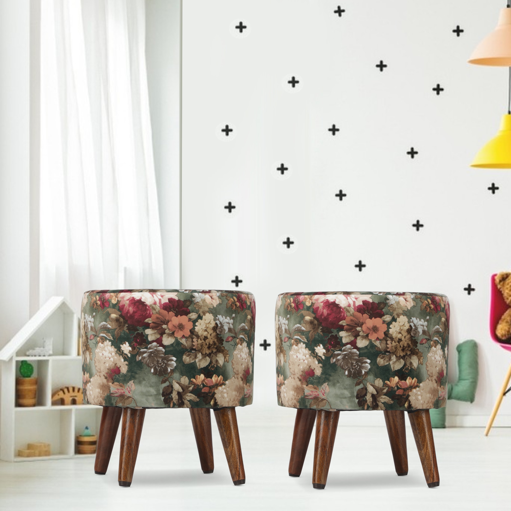 Miles Solid Wood Ottomon in Multicolor Colour