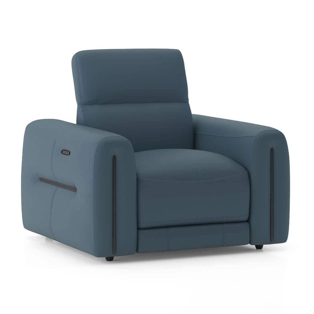Linaro Leather 1 Seater Double Motor Recliner In Blue Colour