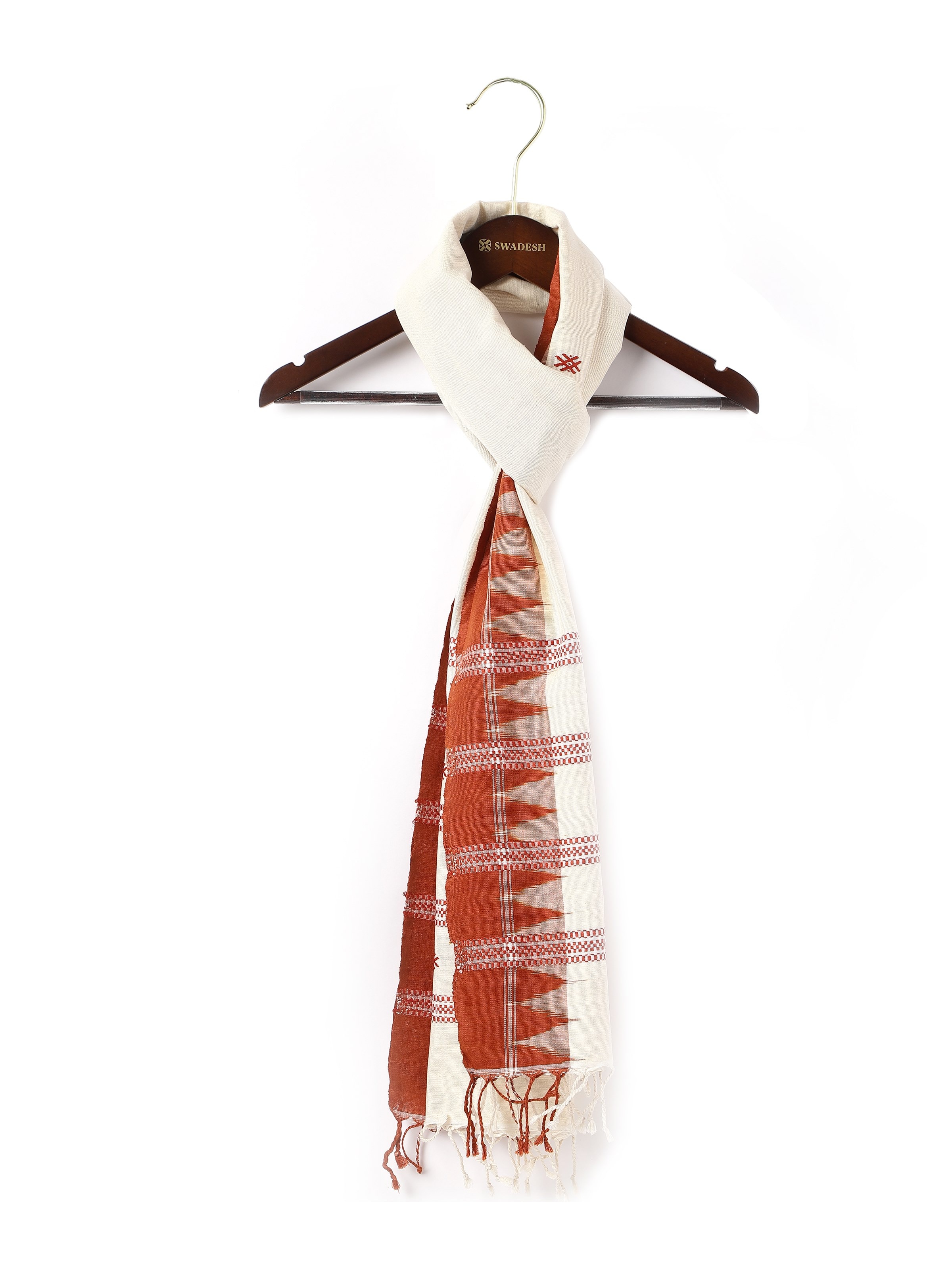 Front view of maroon cotton silk stole featuring subtle sheen and elegant texture
