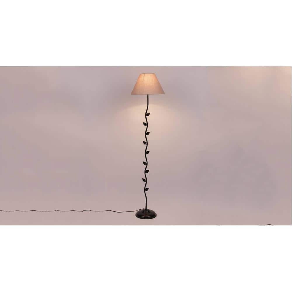 Lidie Grey Fabric Floor Lamp with Black Iron Base