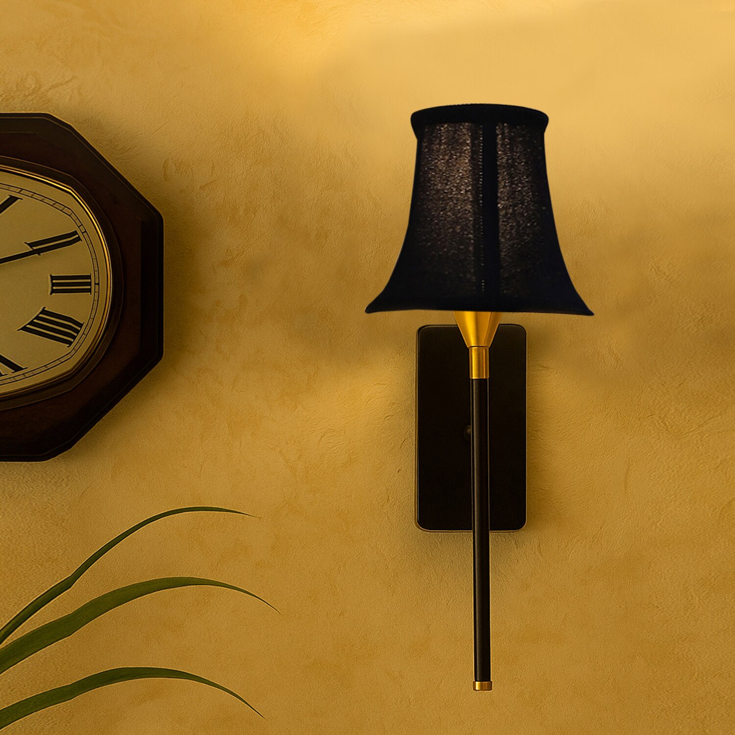 Devansh Metal Electric Wall Light in Black Colour with Black Shade Count of 1 Light