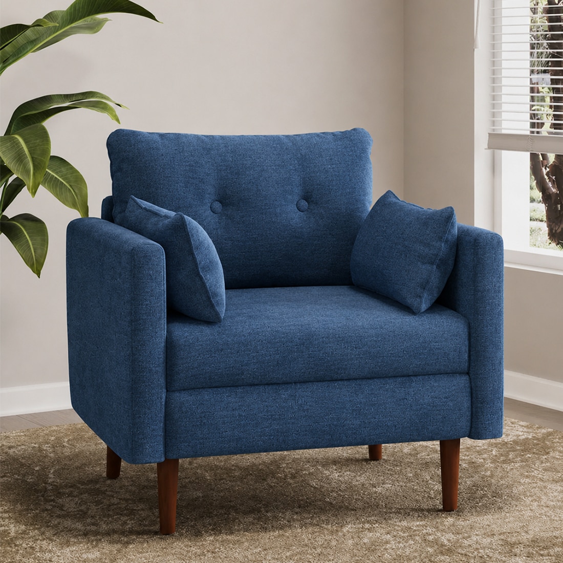 Arihana Boucle Fabric Arm Chair in Blue Colour - KURSIWALLAH