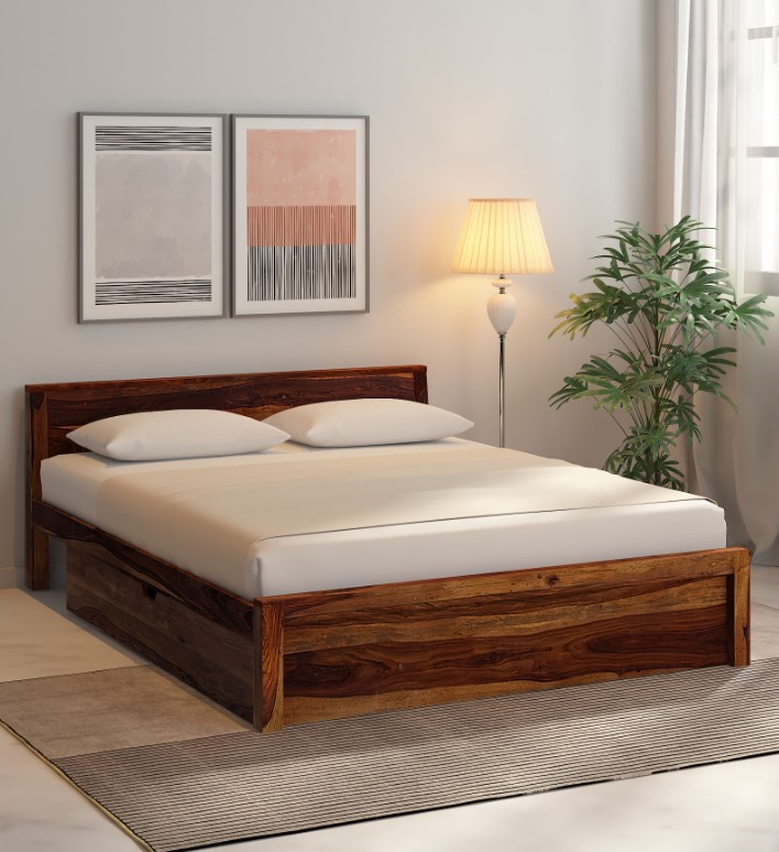 Monaco Solid Wood King Drawer Storage Bed In Honey Oak Finish