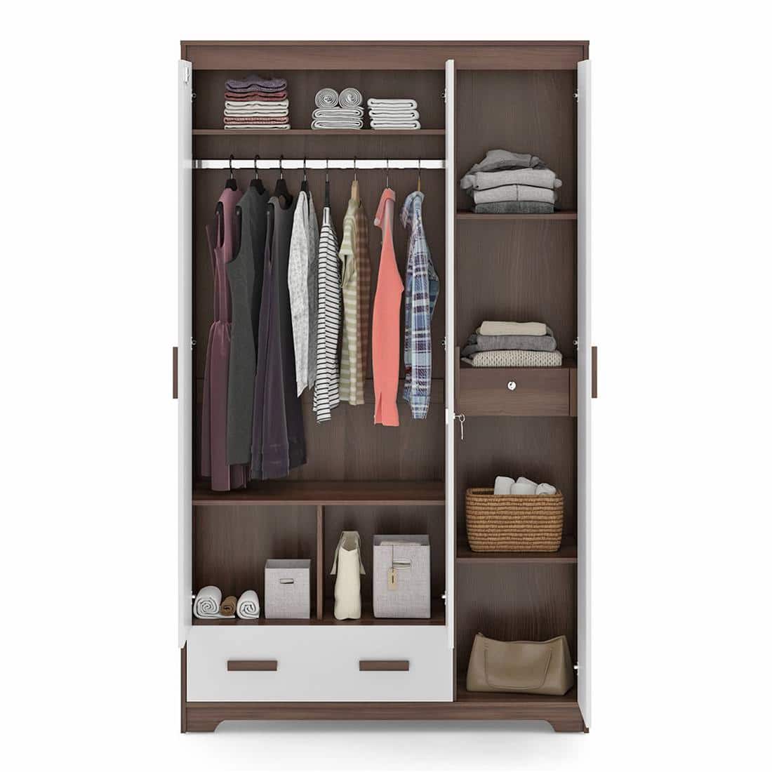 Miller 3 Door Wardrobe With Mirror in Two Tone Finish