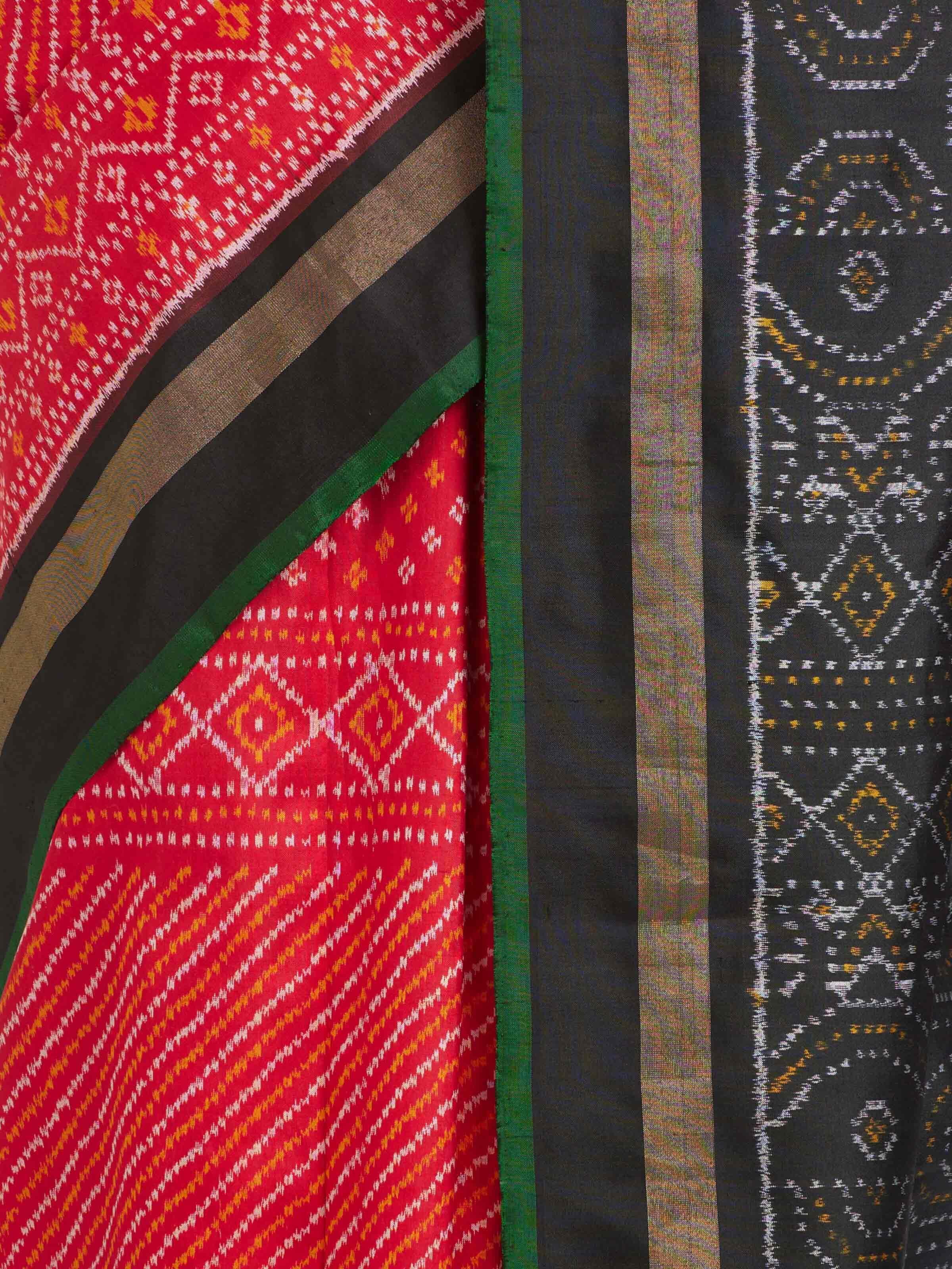 Red Pochampally Single Ikat Saree