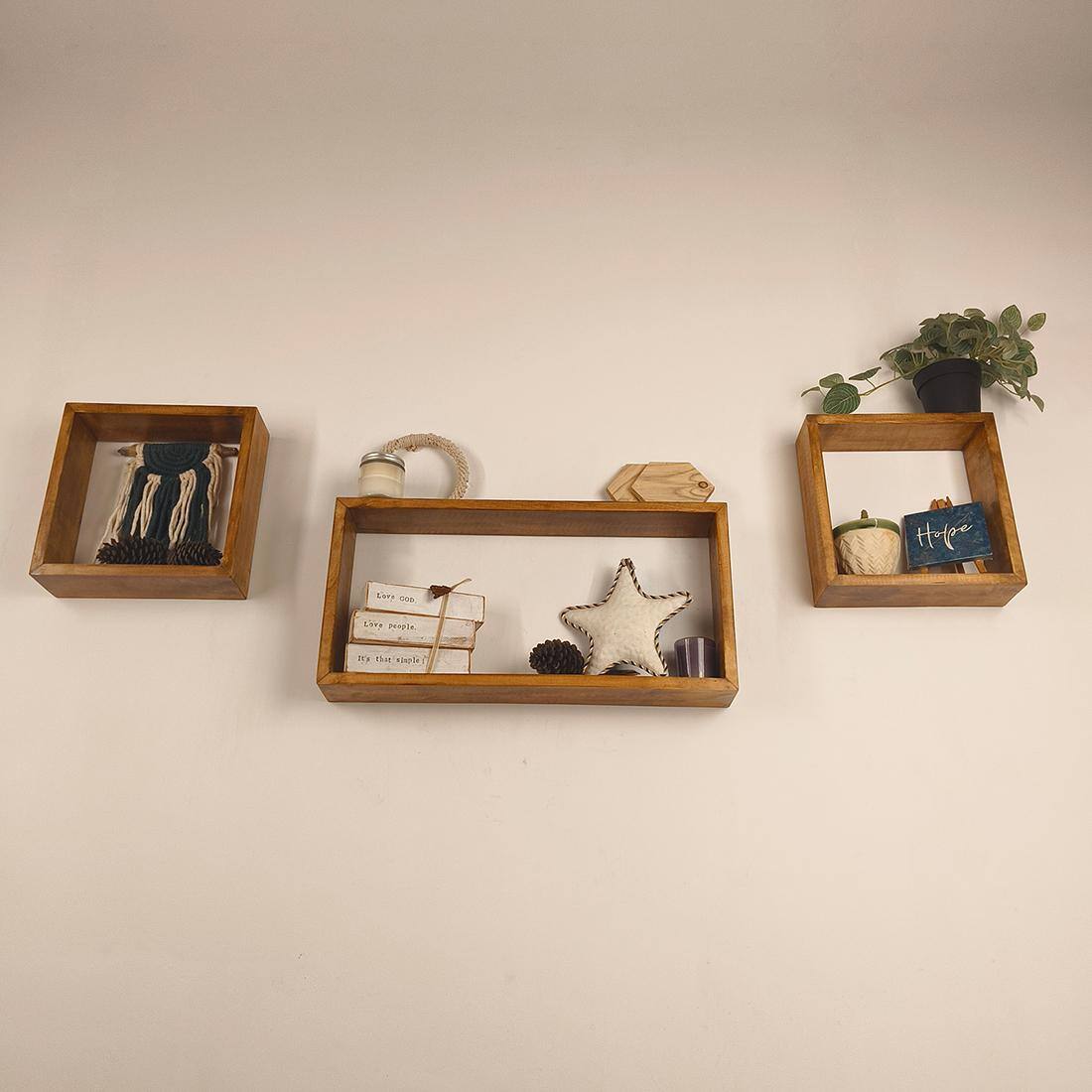 George Iii Rectangular Shaped Set Of 3 Wooden Wall Shelves