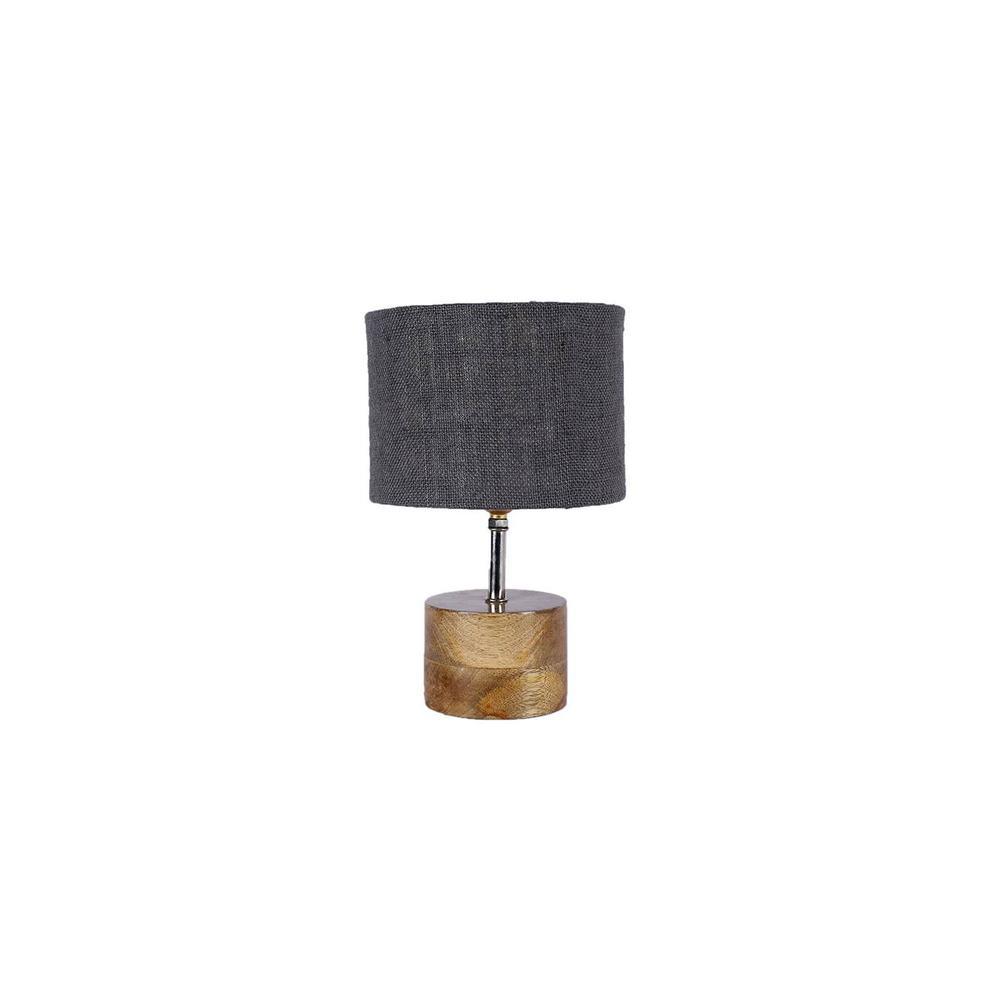 Anisa Grey Natural Fiber Shade Table Lamp with Natural Wooden Base
