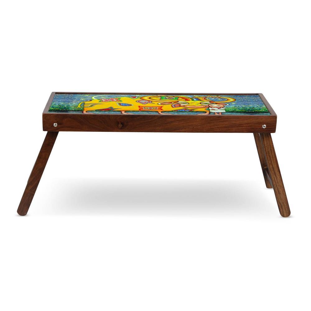 Breakfast Club Solid Wood Bookshelf and Serving Tray In Multicolour