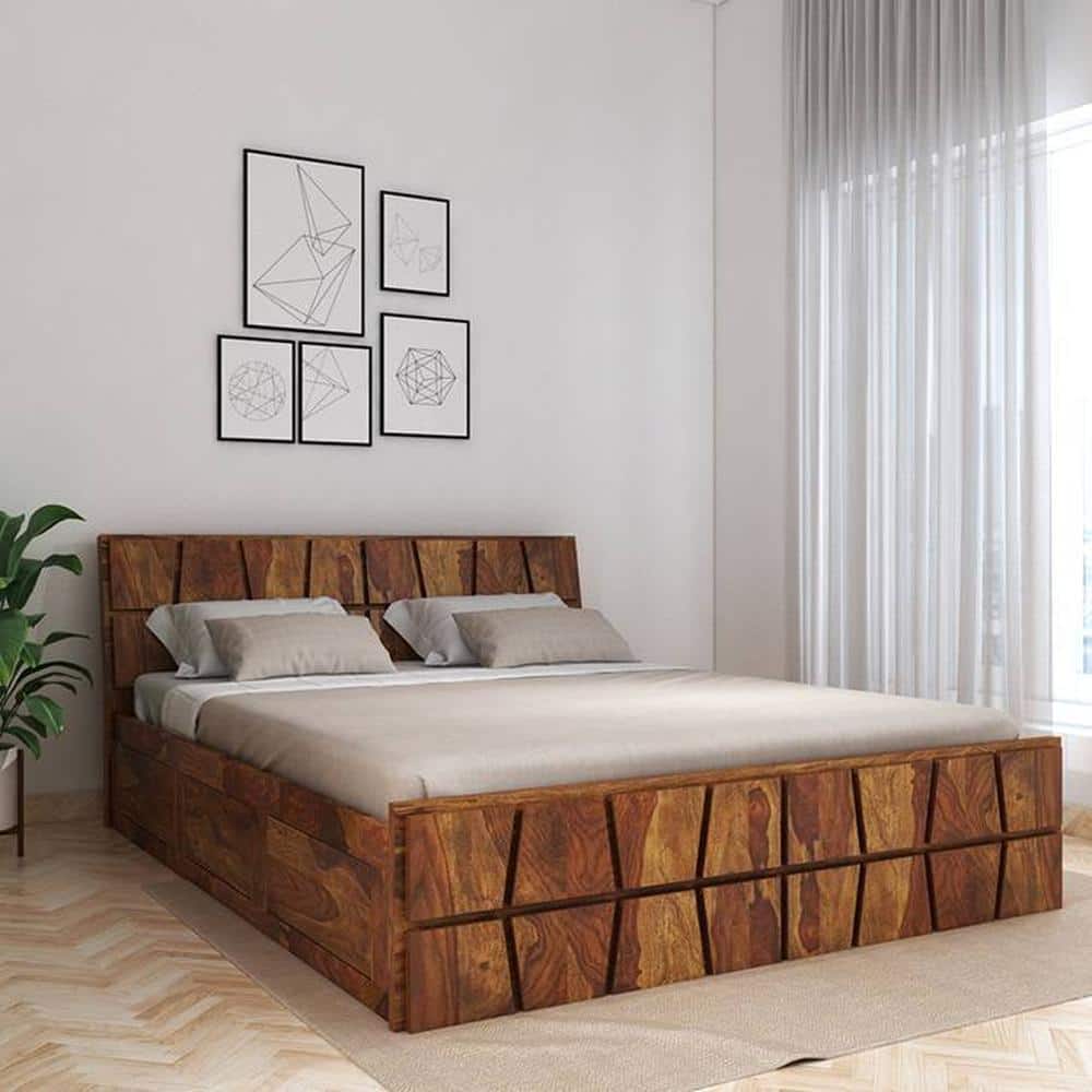 Meighen Solid Wood Queen Platform Storage Bed In Provincial Teak Finish
