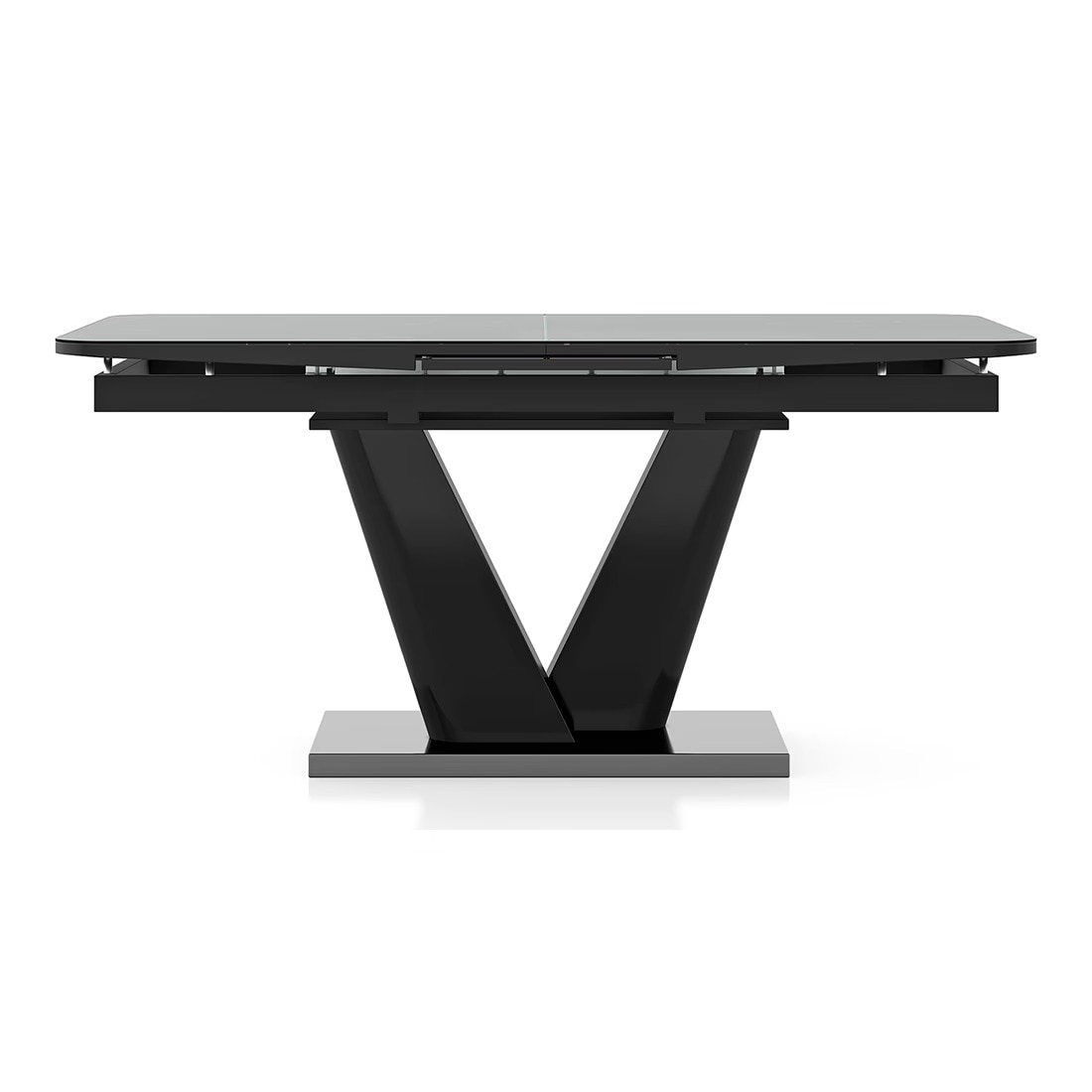 Caribu 6 to 8 Extendable Dining Table, Finish-Black marble color High Gloss with Set of 6 Casey Swivel Dining Chair in Dual Tone