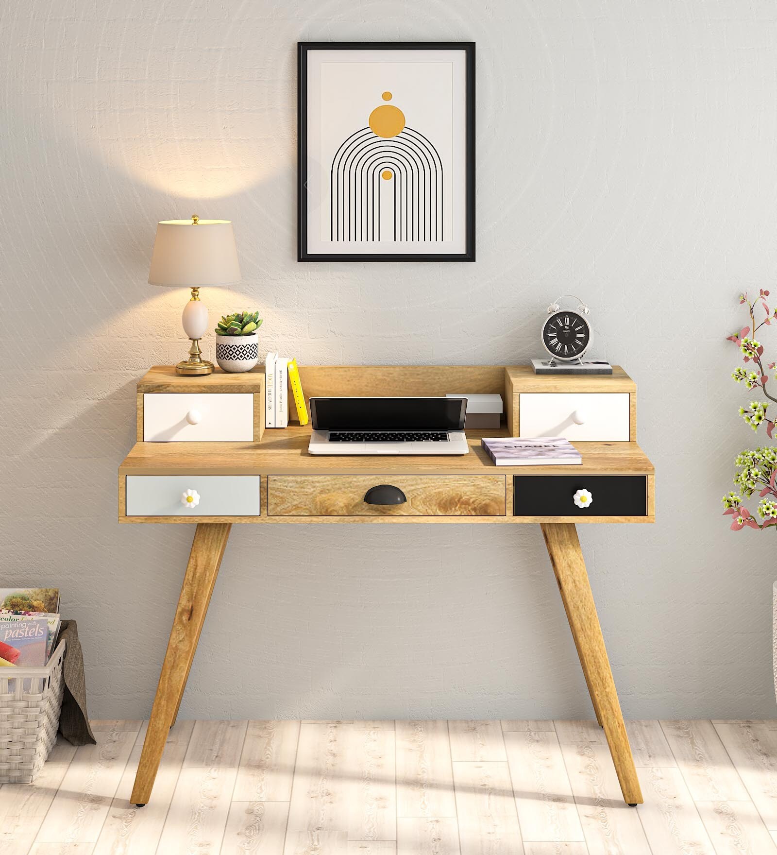 Viterbo Solid Wood Study Table In Natural Finish