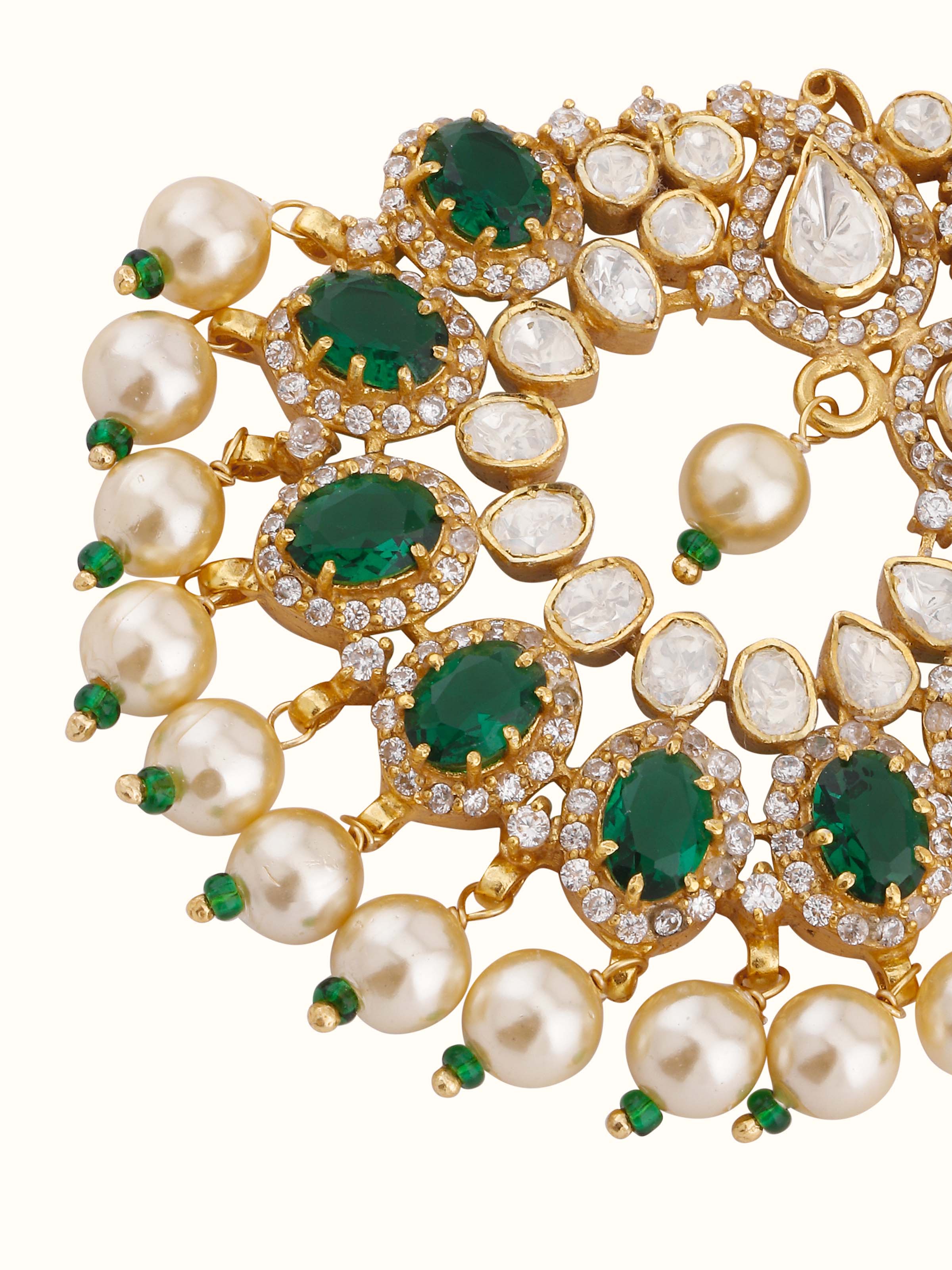 Worn view of dank polki silver maang tika