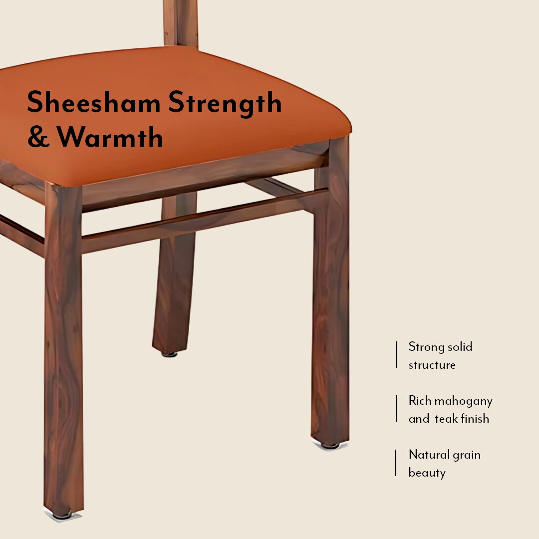 Zella Solid Wood Dining Chair Set Of 2 In Teak Finish With Burnt Orange Colour Fabric