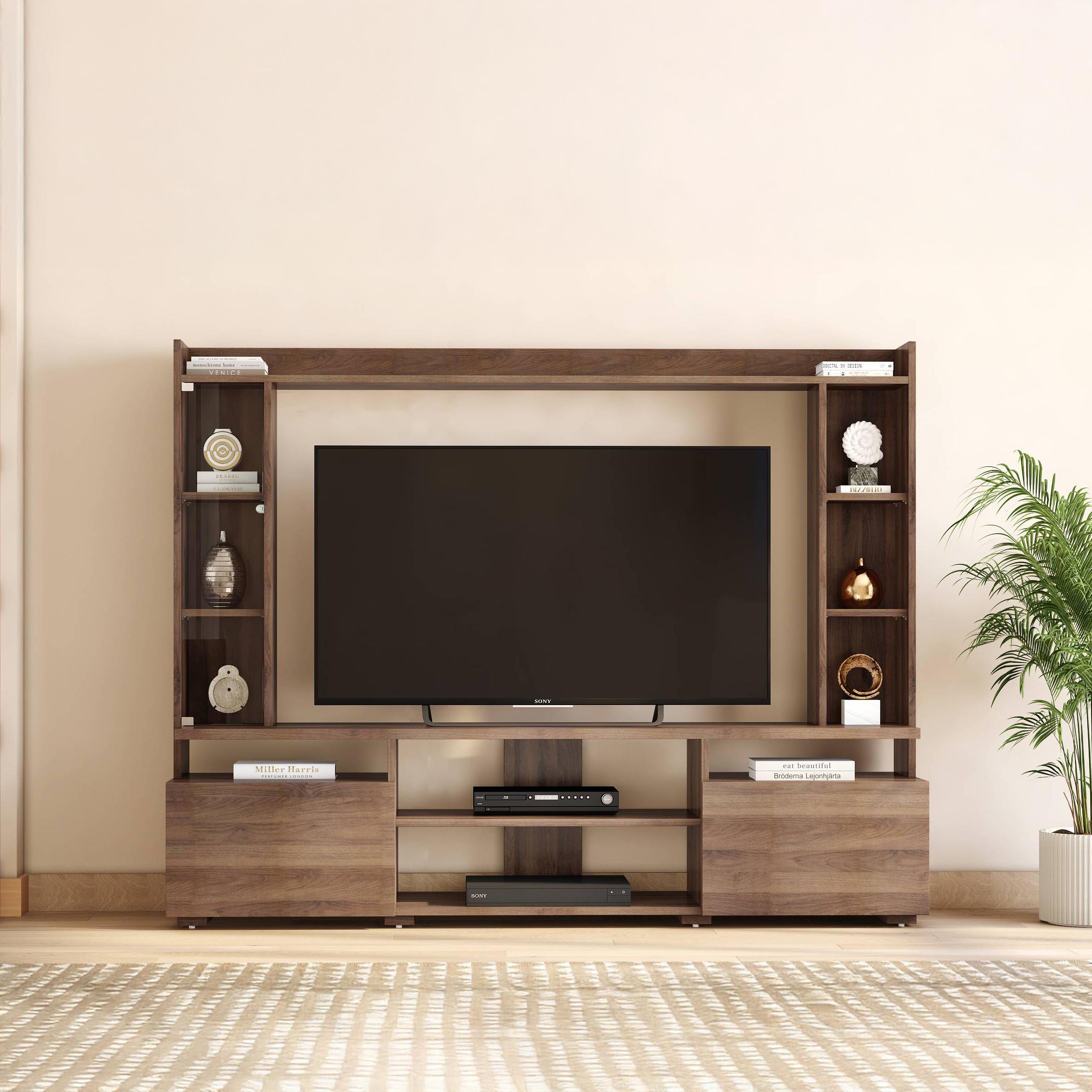 Celestin Engineered Wood Free Standing Regular Size Tv Unit In Classic Walnut