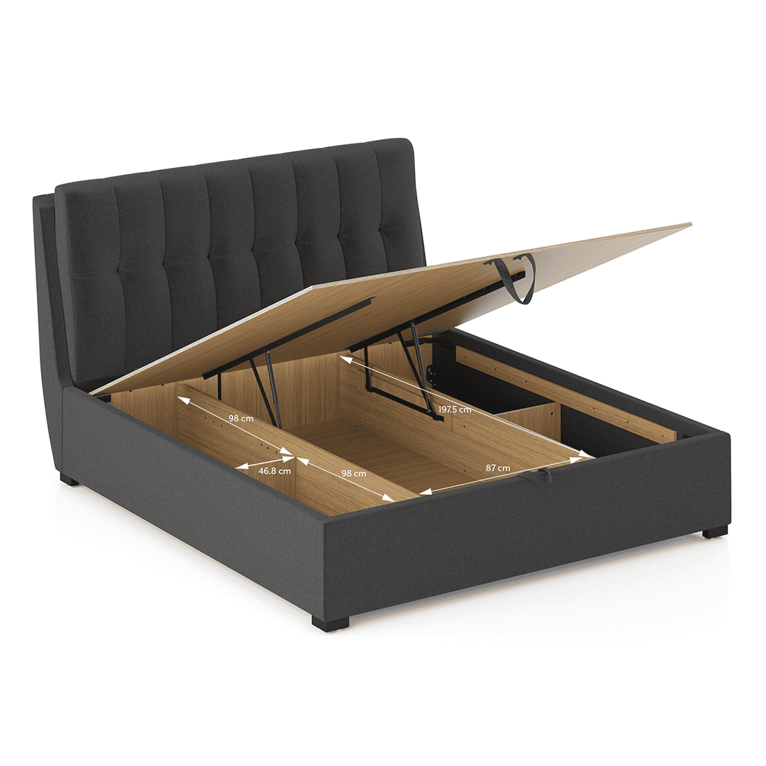 Bornholm Upholstered Storage Bed In Hydraulic (Bed Size : King, Colour : Urban Grey)
